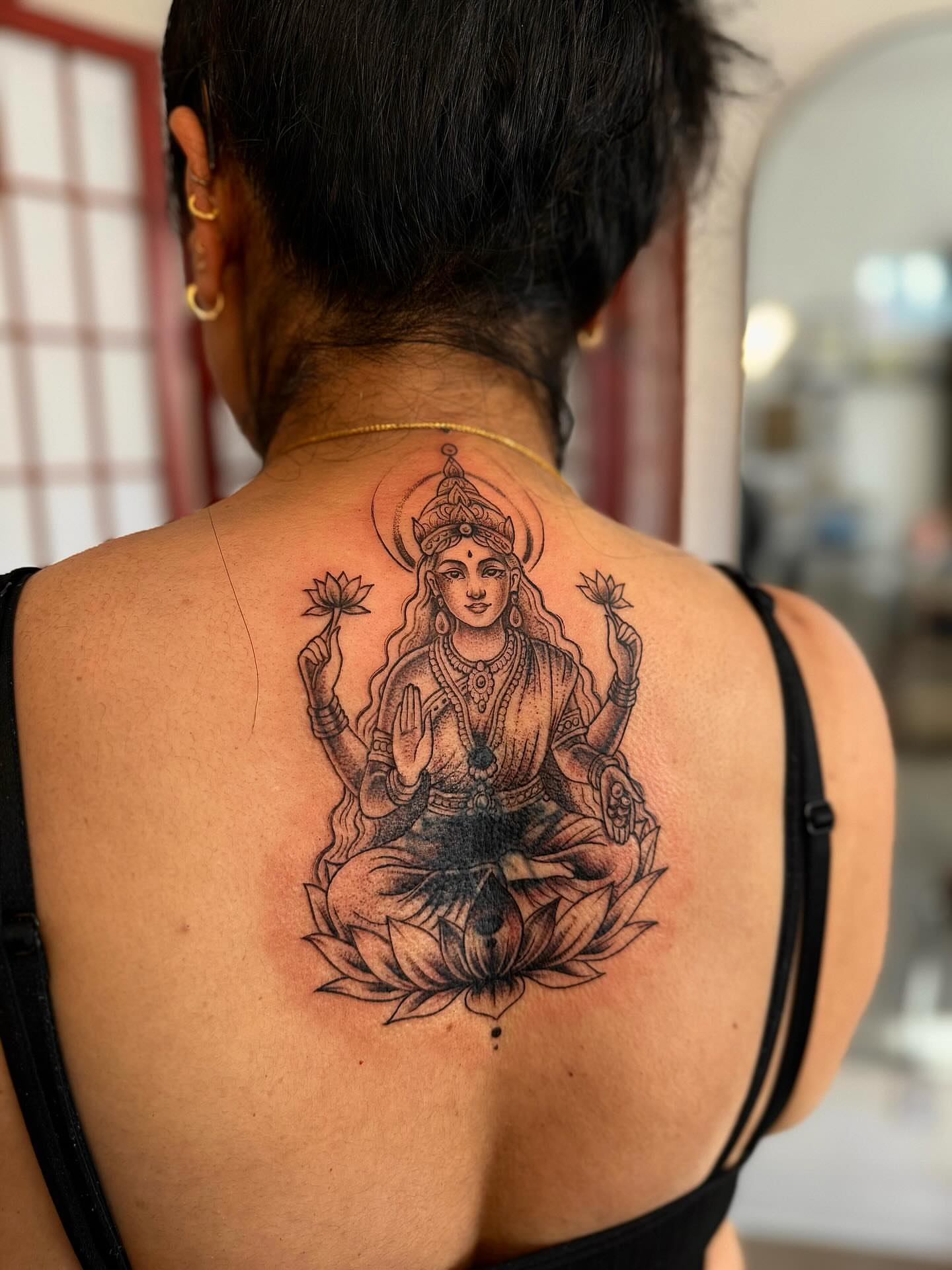 Durga black and grey tattoo on the back by MISO ⟡ Bay Area Tattoo Artist