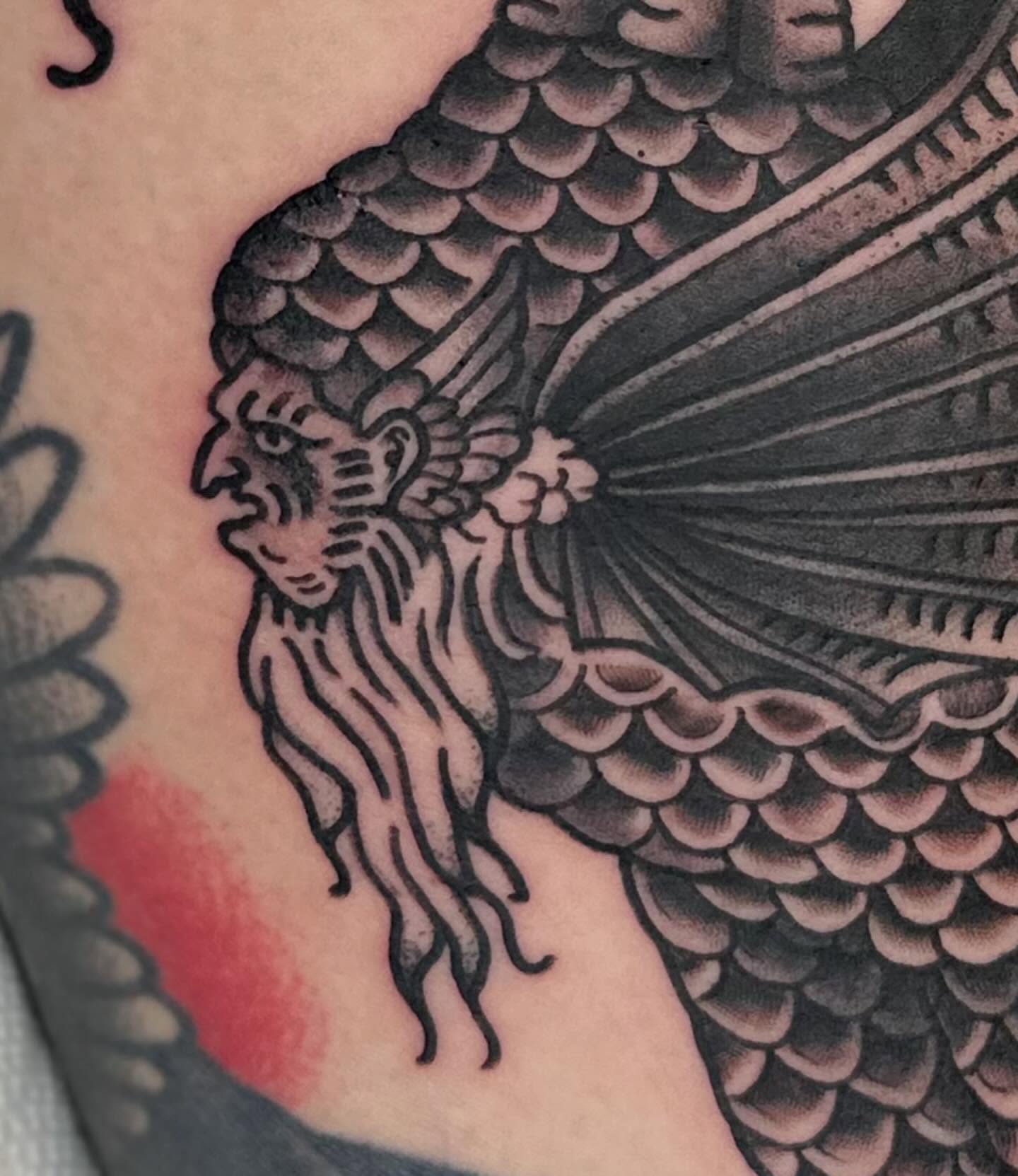 Merman American traditional tattoo on the upper arm by mia palau