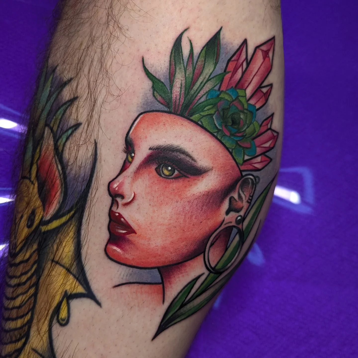 Female head with floral crown American traditional tattoo on the forearm by 𝐈𝐚𝐧 𝐒𝐞𝐭𝐡 🕷️ Austin