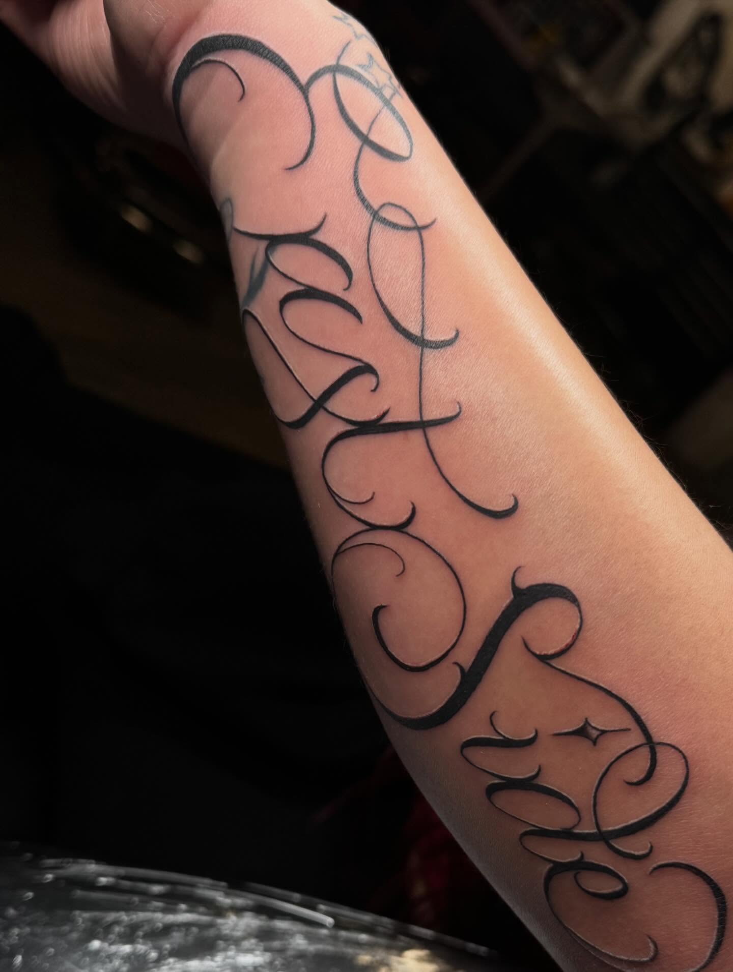 Script lettering lettering script tattoo on the forearm by πΎππππππππ