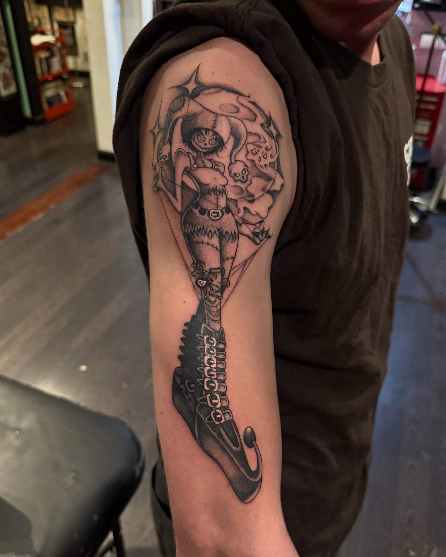 Tattoo by @lilcenzo — anime, black_and_grey