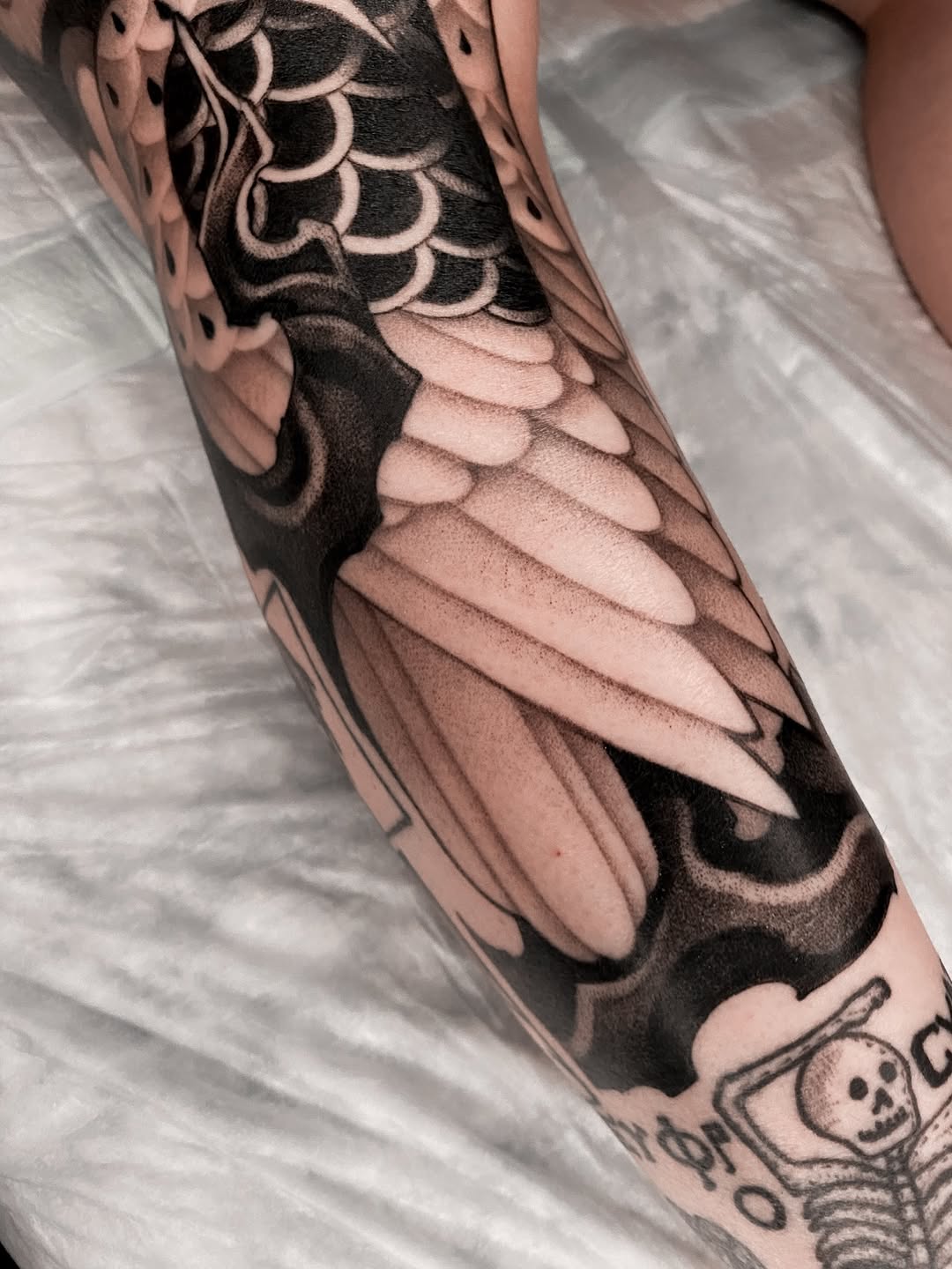 Tattoo by @kairo.tattooer — dotwork, black_and_grey