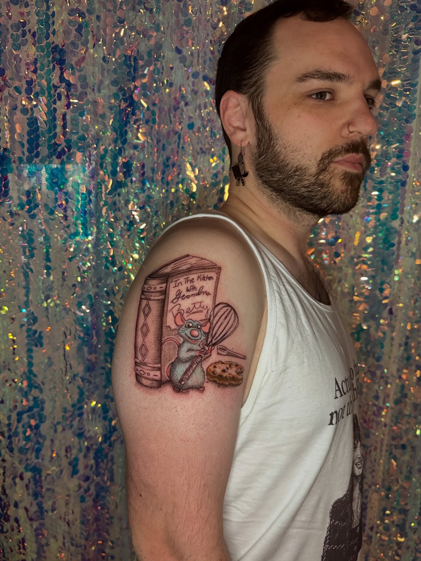 Kitten with whisk realism tattoo on the upper arm by Sunny, Austin, Texas
