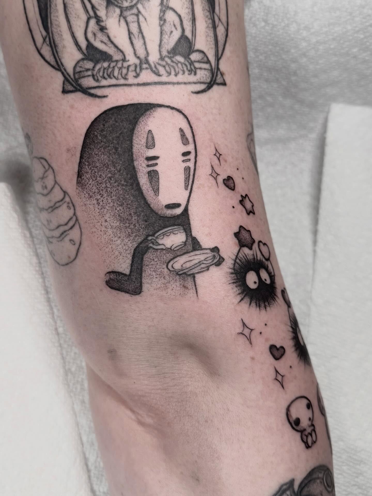 No-Face character dotwork tattoo on the forearm by Cincinnati
