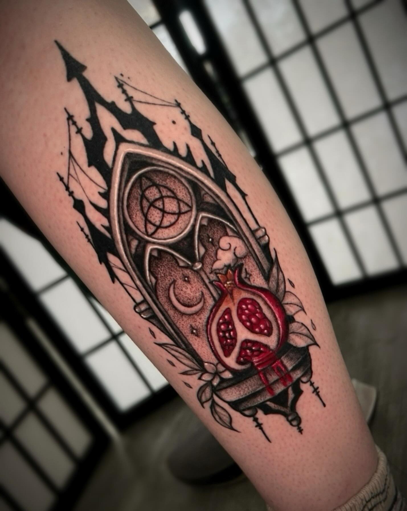 Pomegranate and shield American traditional tattoo on the forearm by π·ππ πππππ π·οΈ