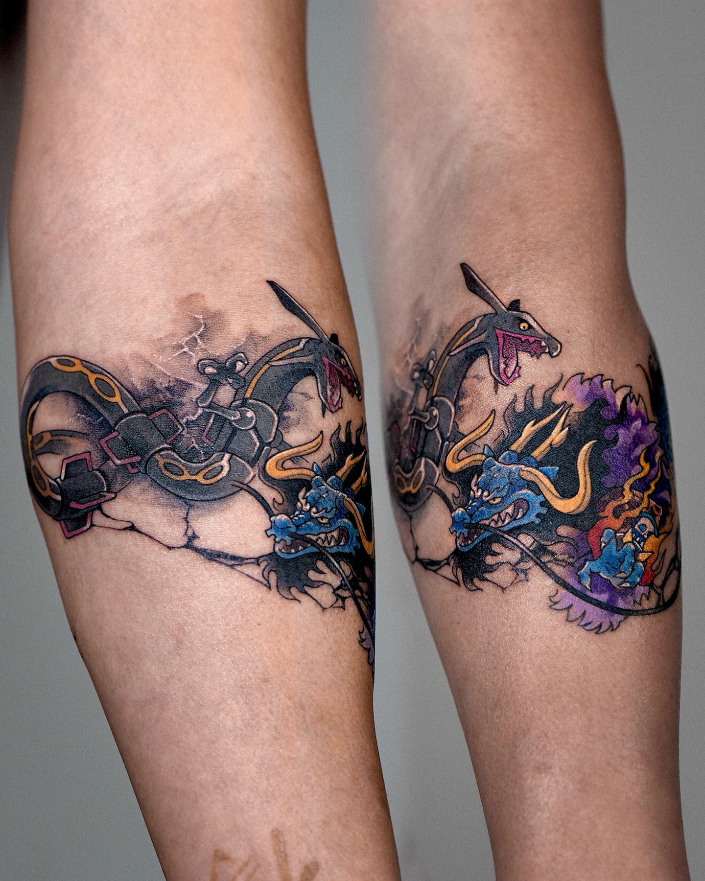 Dragons and mechanical elements new school tattoo on the forearm by Eden