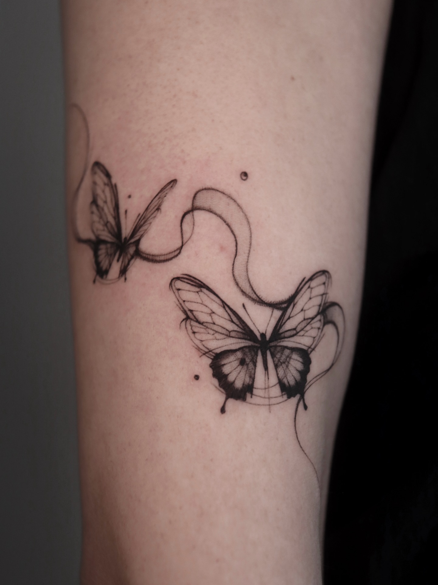 Butterflies realism tattoo on the forearm by @tattoo_chamsae