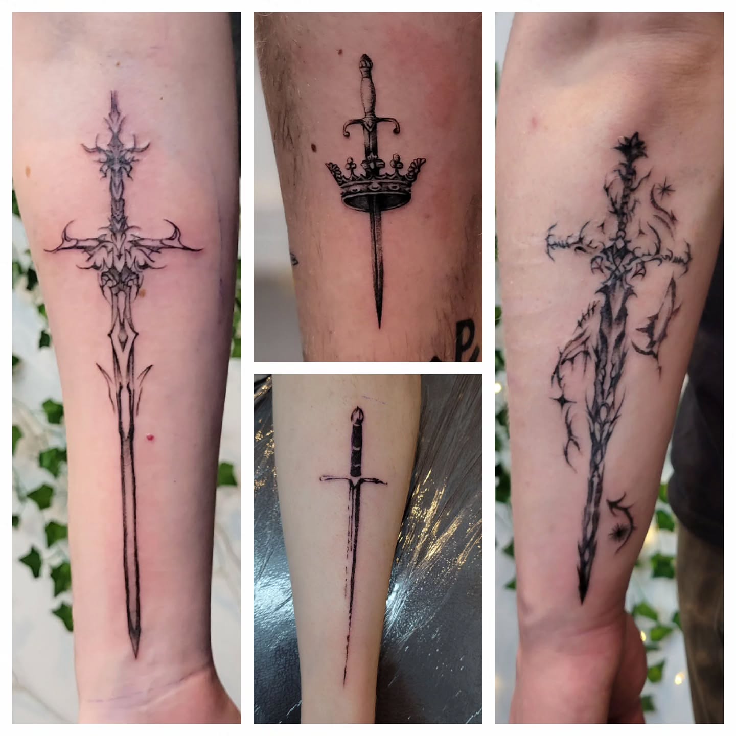 Sword black and grey tattoo on the forearm by Uku Tattoos, Cambridge, England