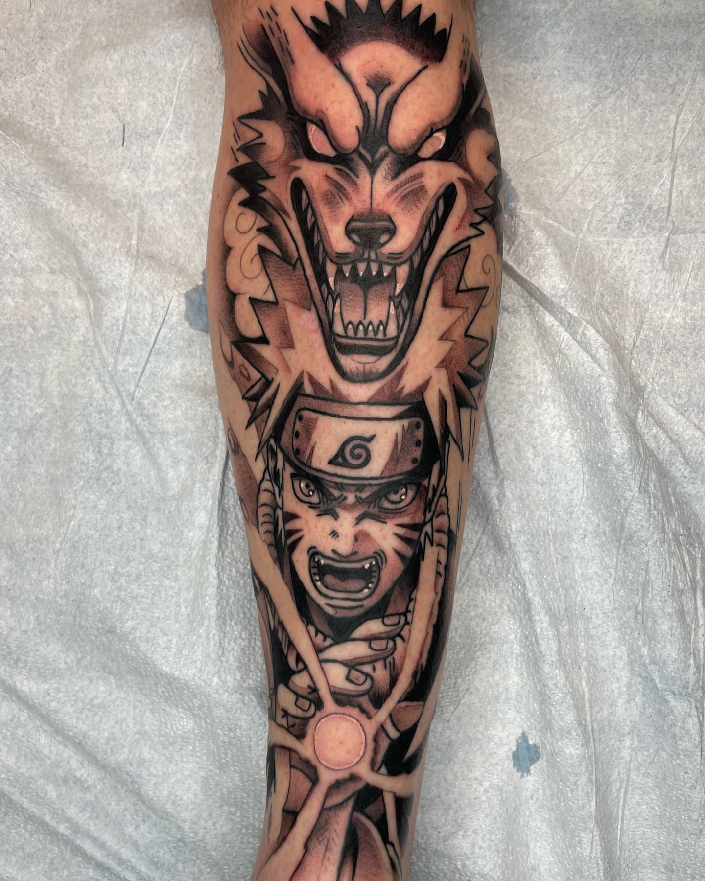 Naruto anime tattoo on the forearm by Gerald Bellmore