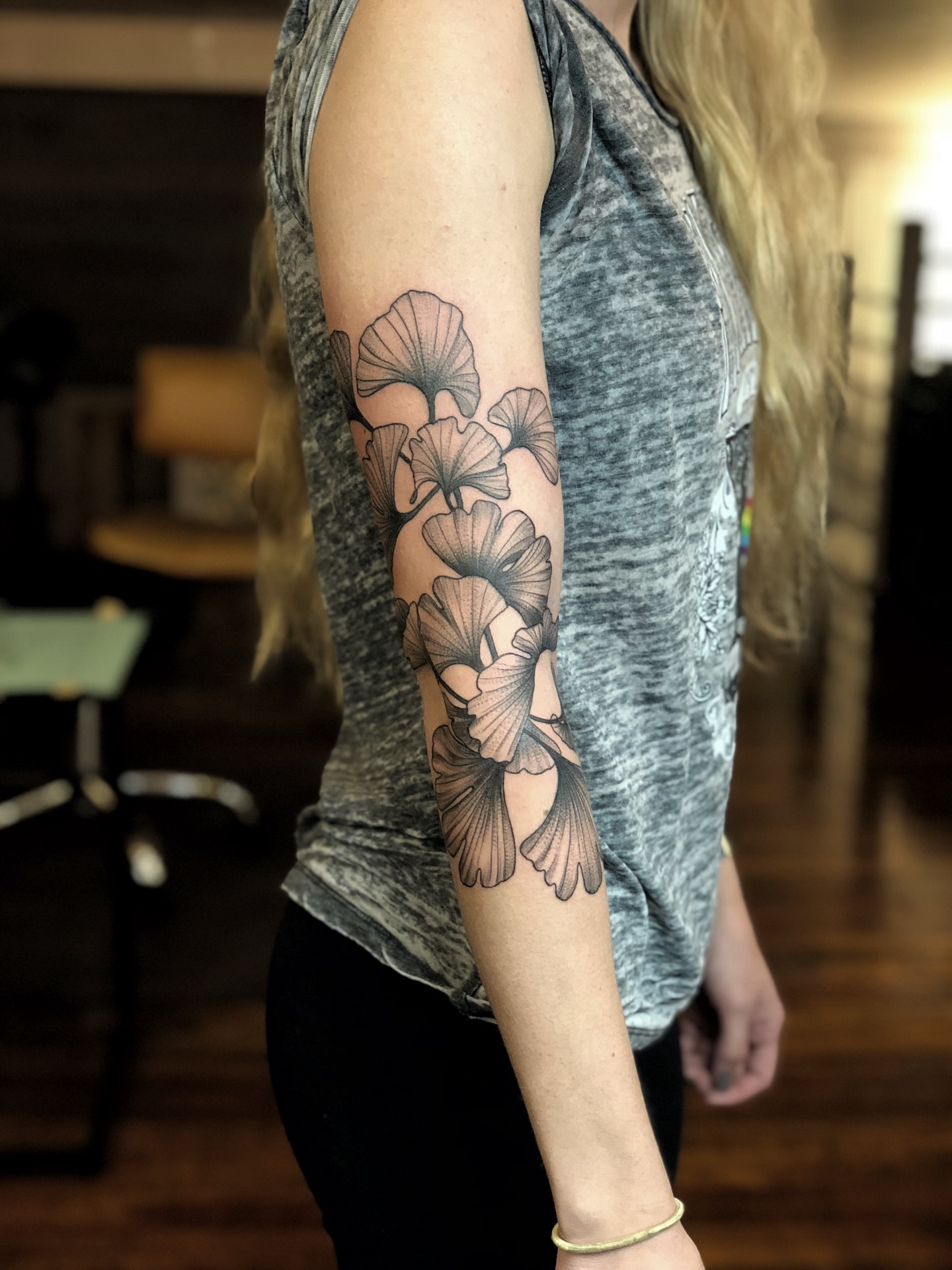 Flower black and grey tattoo on the forearm by Kevin Rotramel, Dayton, Ohio