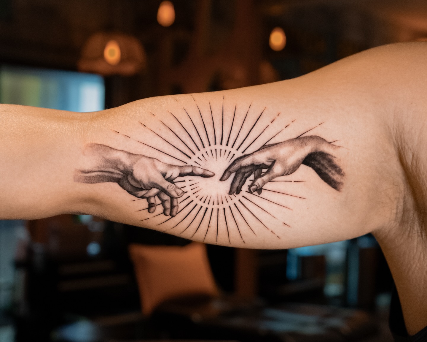 Creation of adam black and grey tattoo on the forearm by Mateo