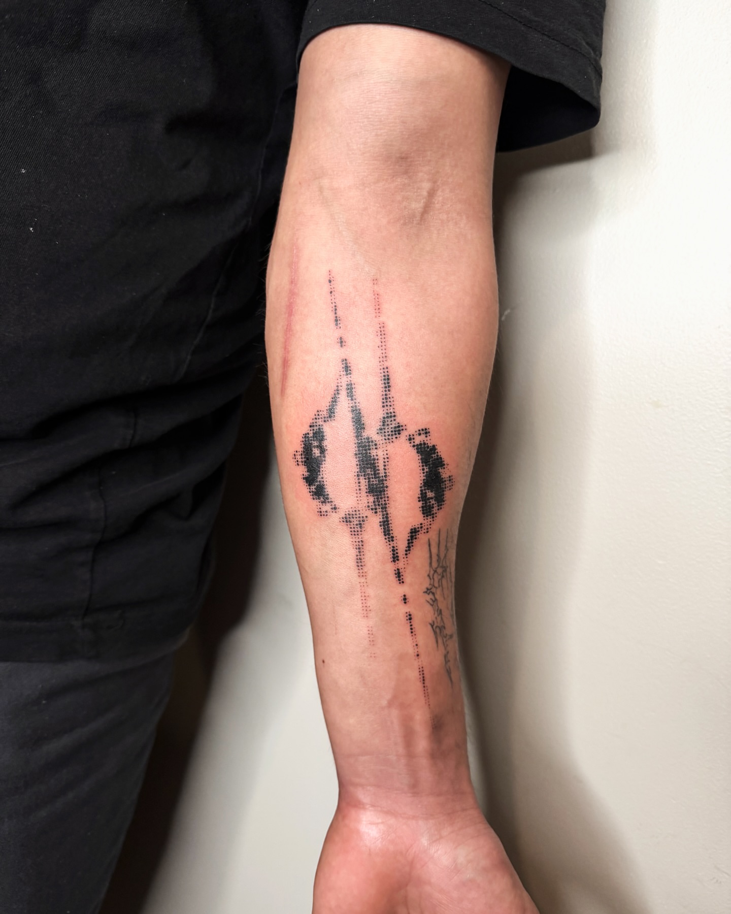 Abstract pattern dotwork tattoo on the forearm by Haza