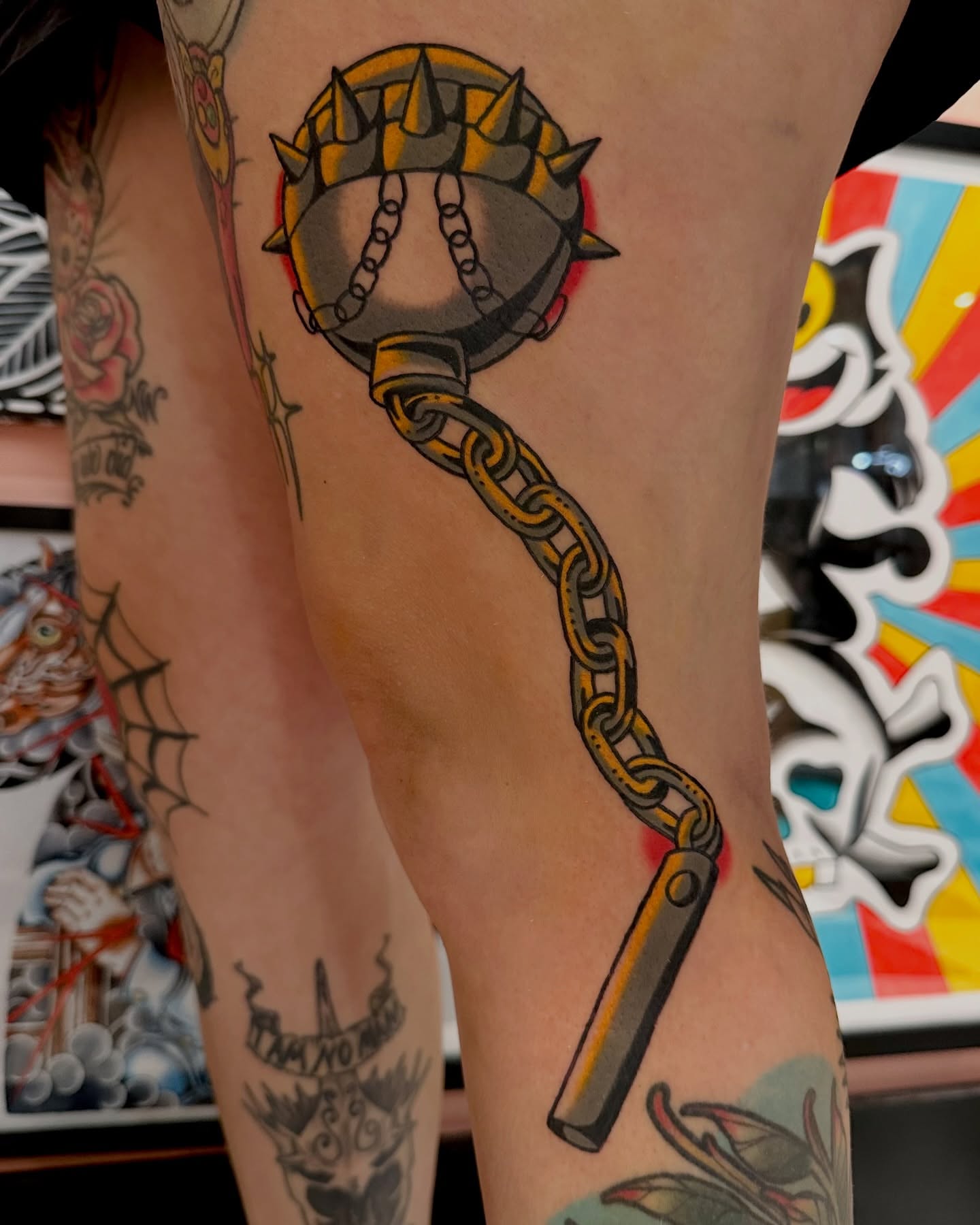 Chain and spiked ball American traditional tattoo on the forearm by β₯ππππππβ₯ππππβ₯ Traditional Tattoos