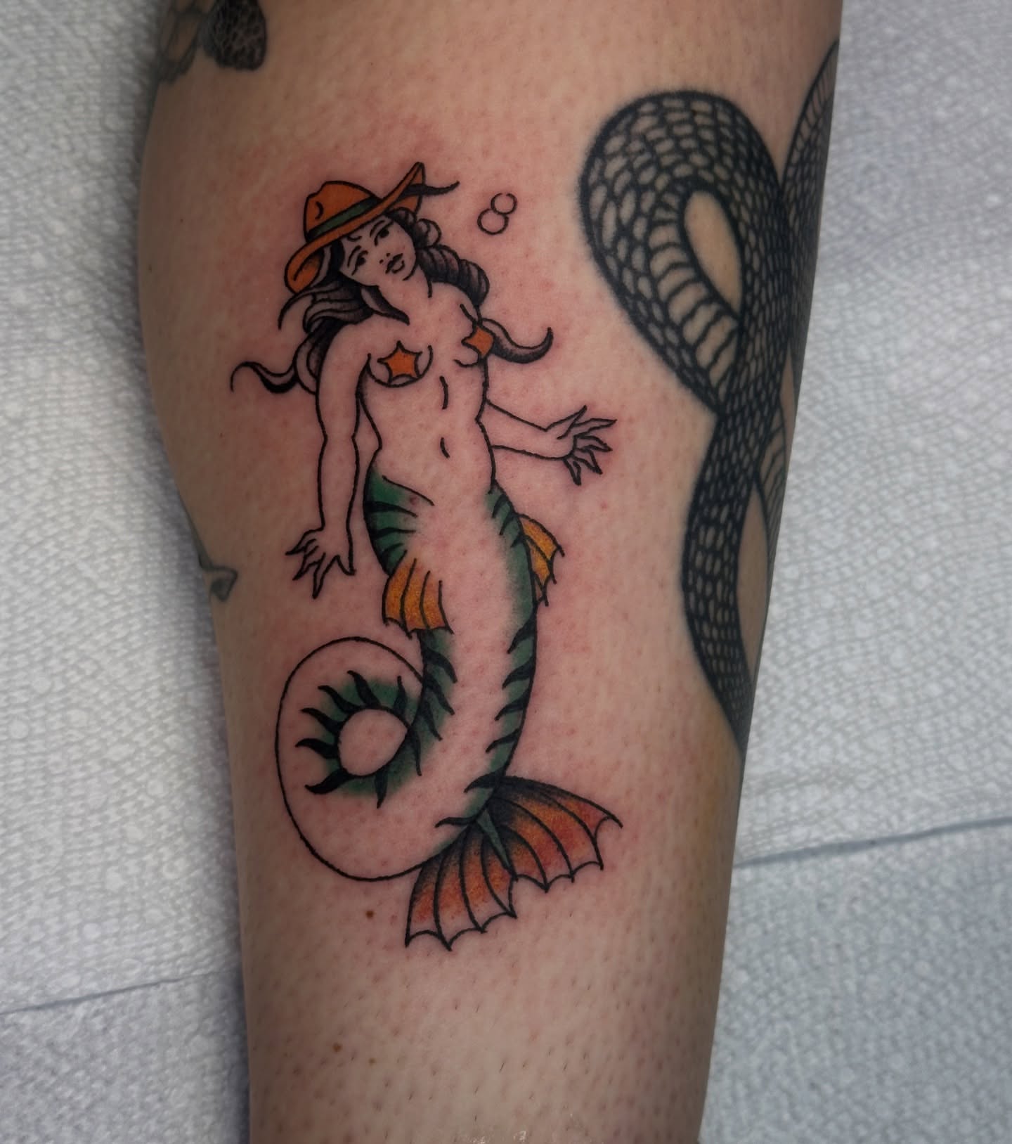 Mermaid American traditional tattoo on the forearm by Gabriel F Kingston Beitia