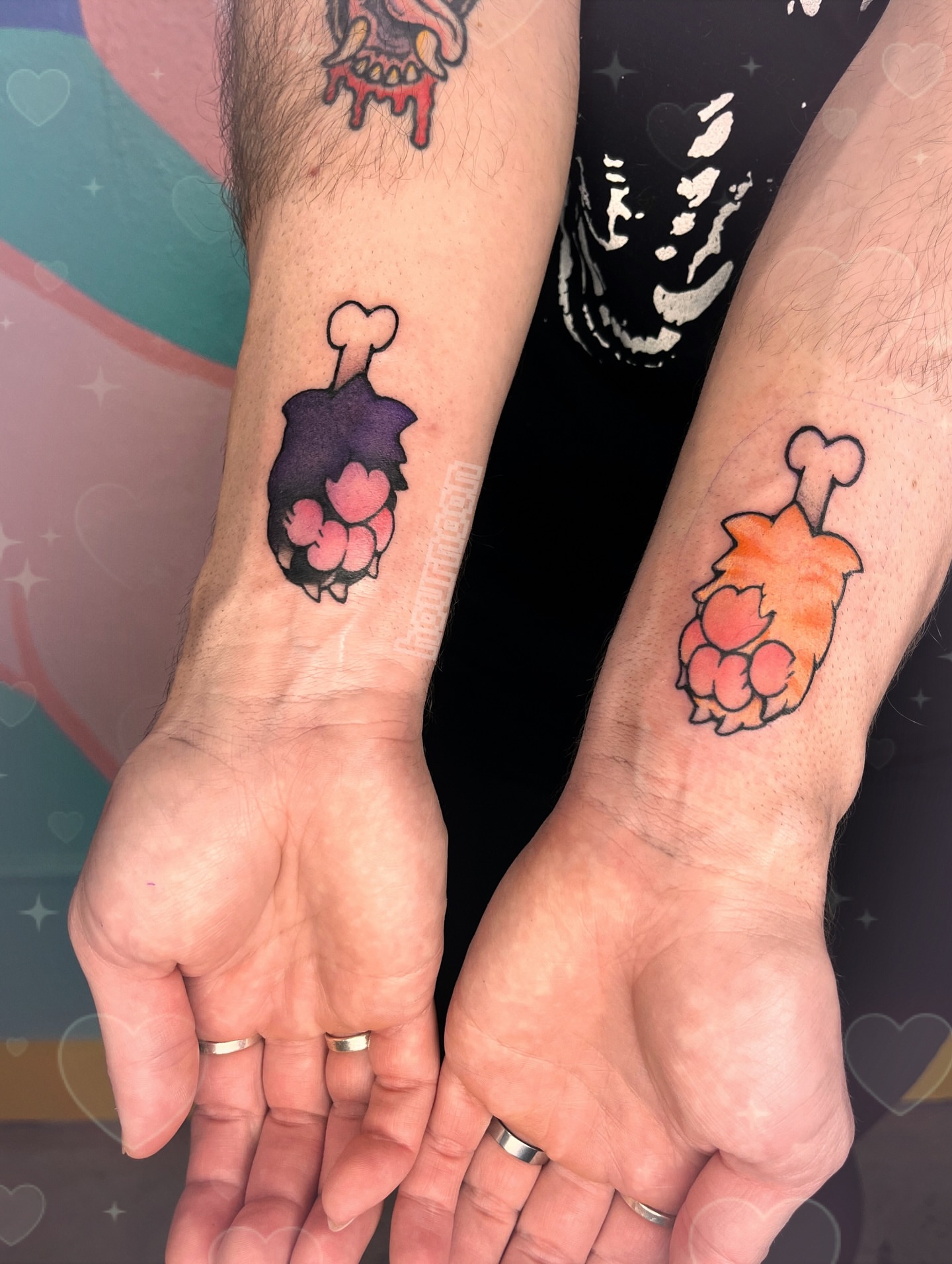 Chicken watercolor tattoo on the forearm by 𝖍𝖔𝖚𝖗𝖓𝖔𝖔𝖓