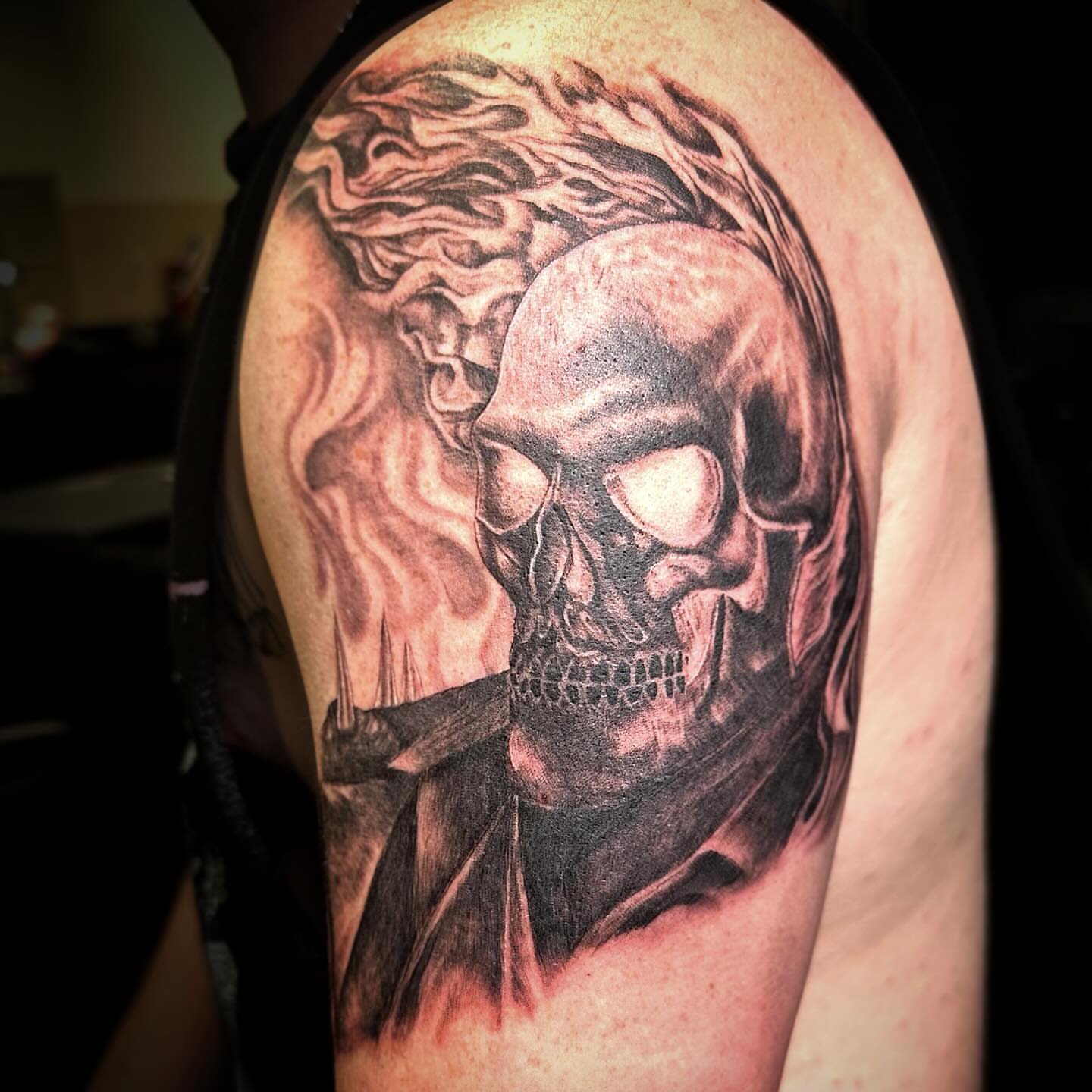 Skull realism tattoo on the shoulder by 🌜🔮✨Anya Casey✨🔮🌛