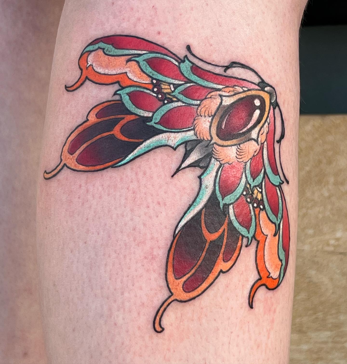 Floral American traditional tattoo on the forearm by Byron Winkelman, Gilbert, Arizona
