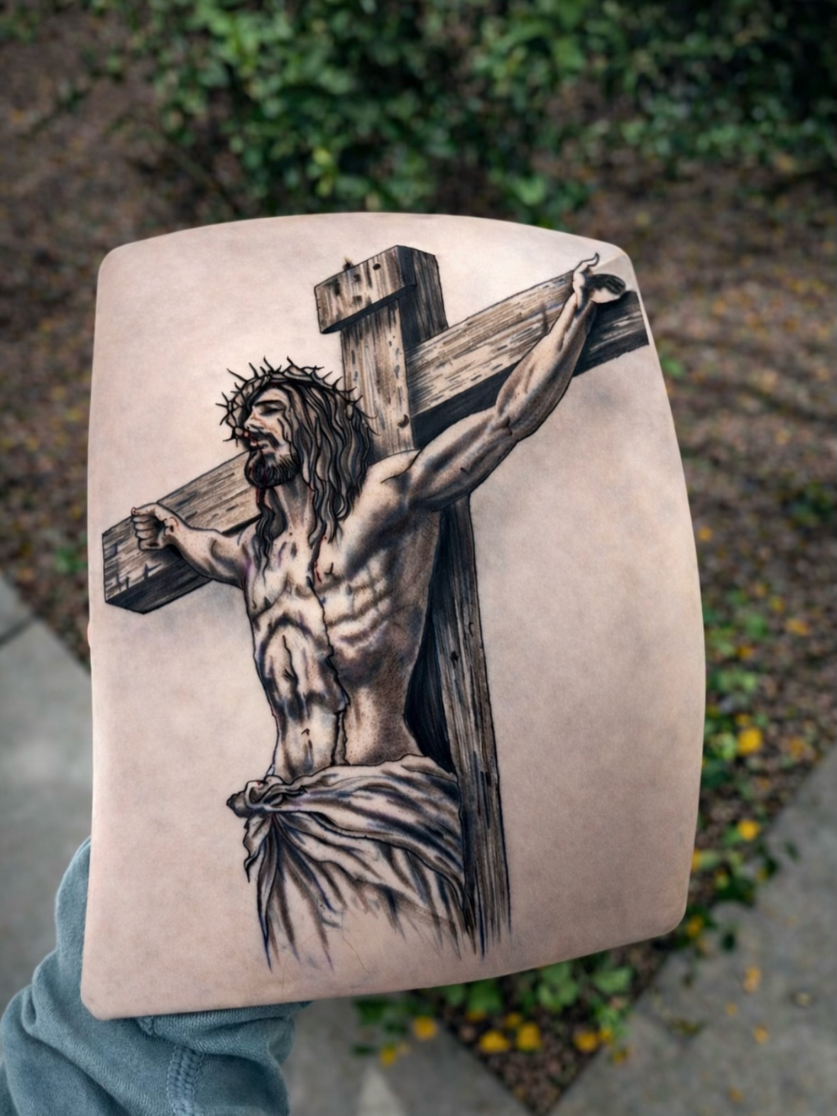 Crucifixion scene realism tattoo on the back by Cece, Las Vegas, Nevada