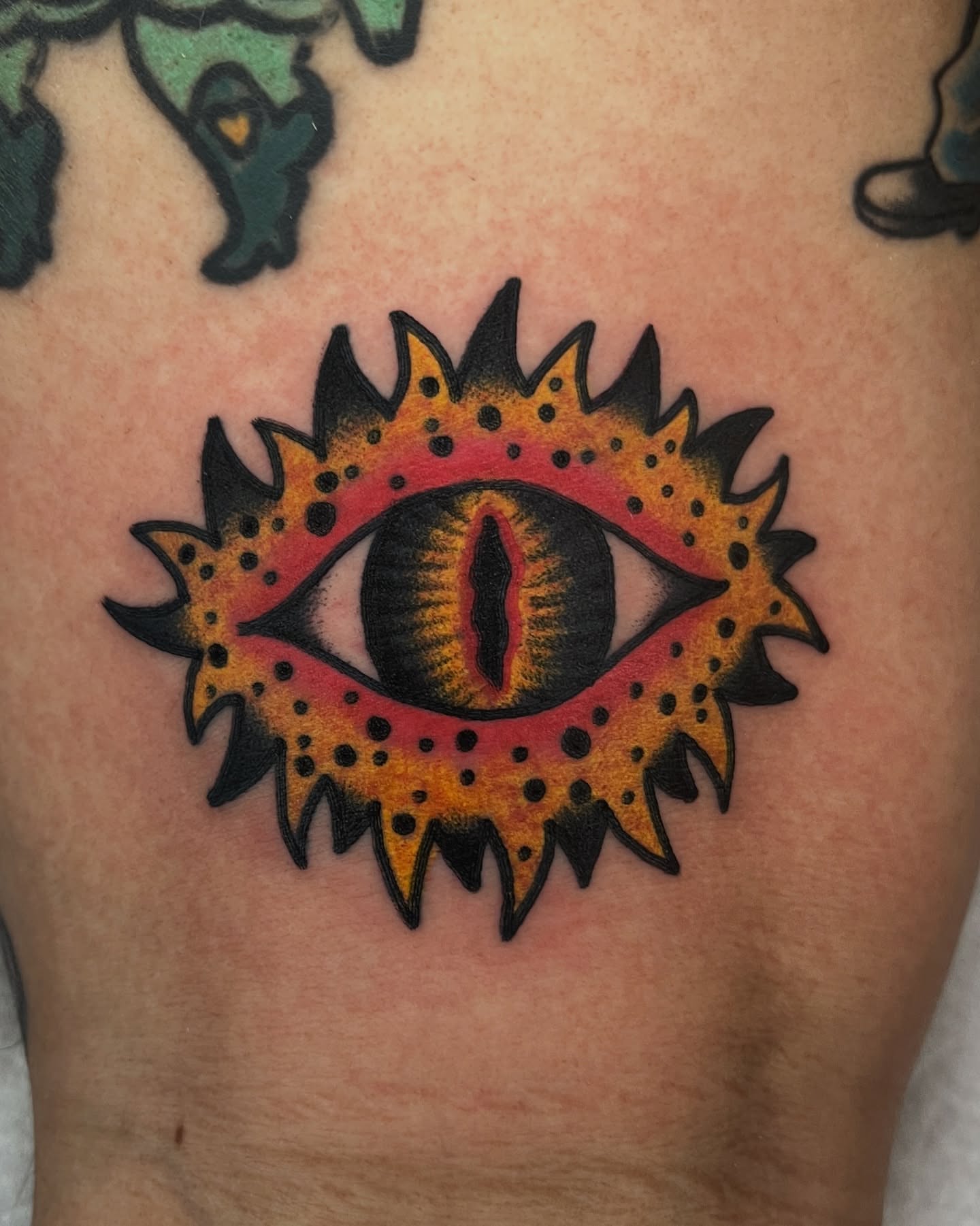 Eye American traditional tattoo on the chest by Tattoo Dust ☻ Los Angeles