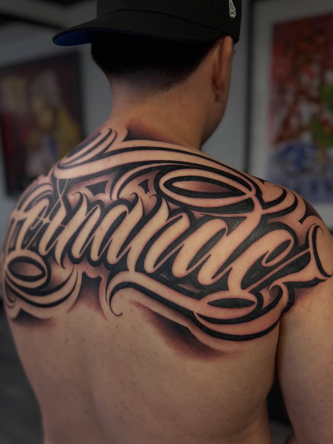 Tattoo by @rockyg_inkz — lettering_script, black_and_grey