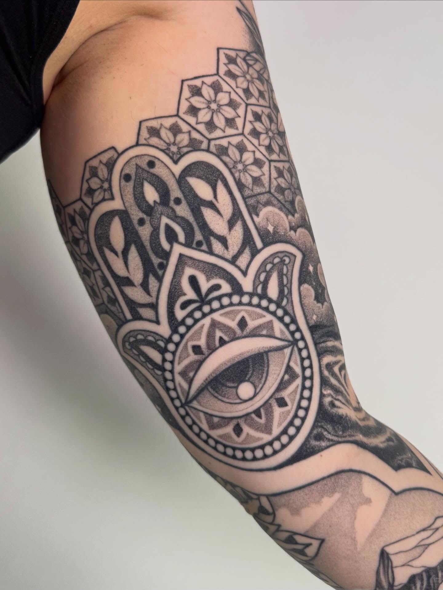 Tattoo by @tannerminocktattoos — black_and_grey, geometric