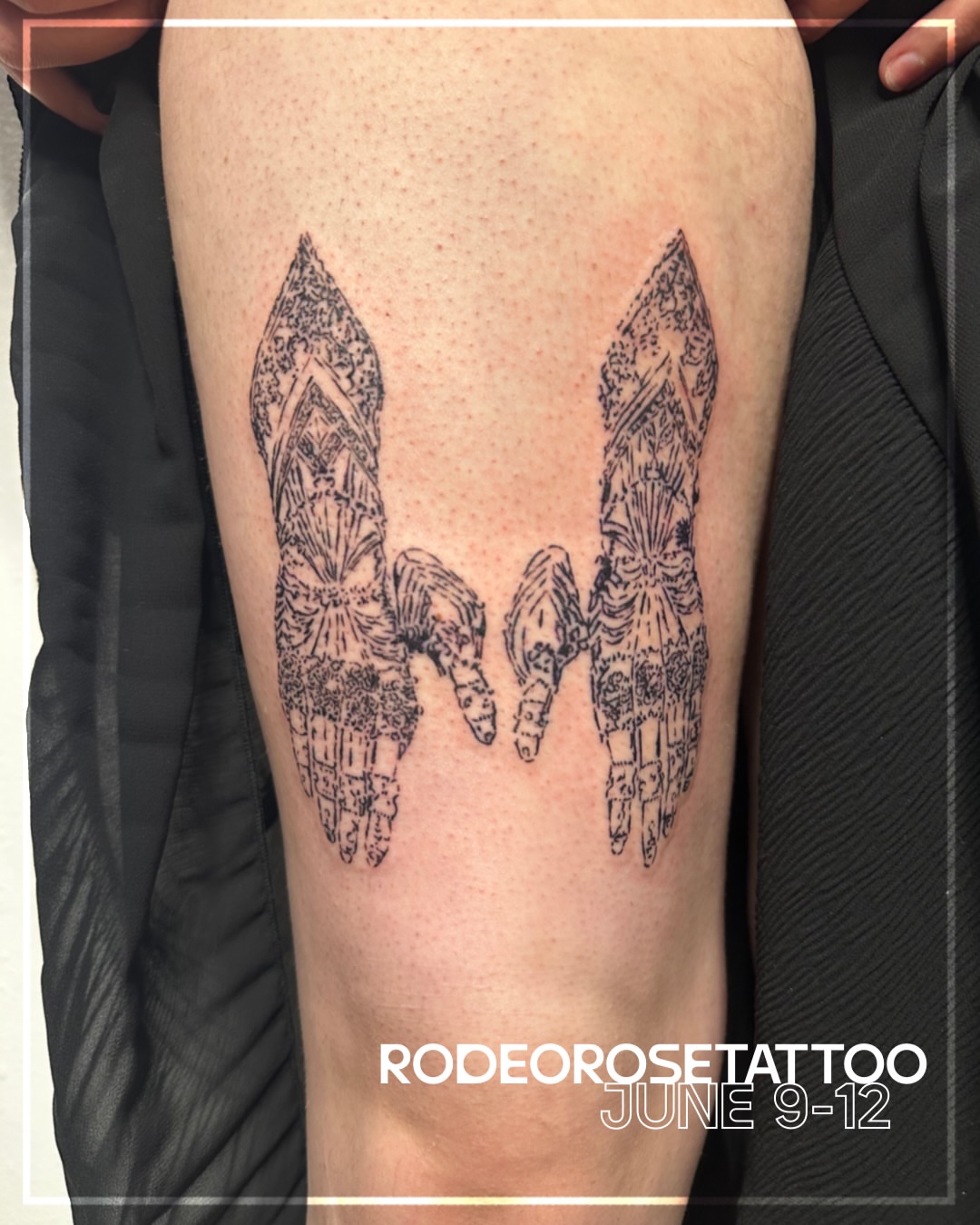Wings black and grey tattoo on the thigh by 𝓡𝓸𝓼𝓮 𝓗𝓪𝔂𝓮𝓼