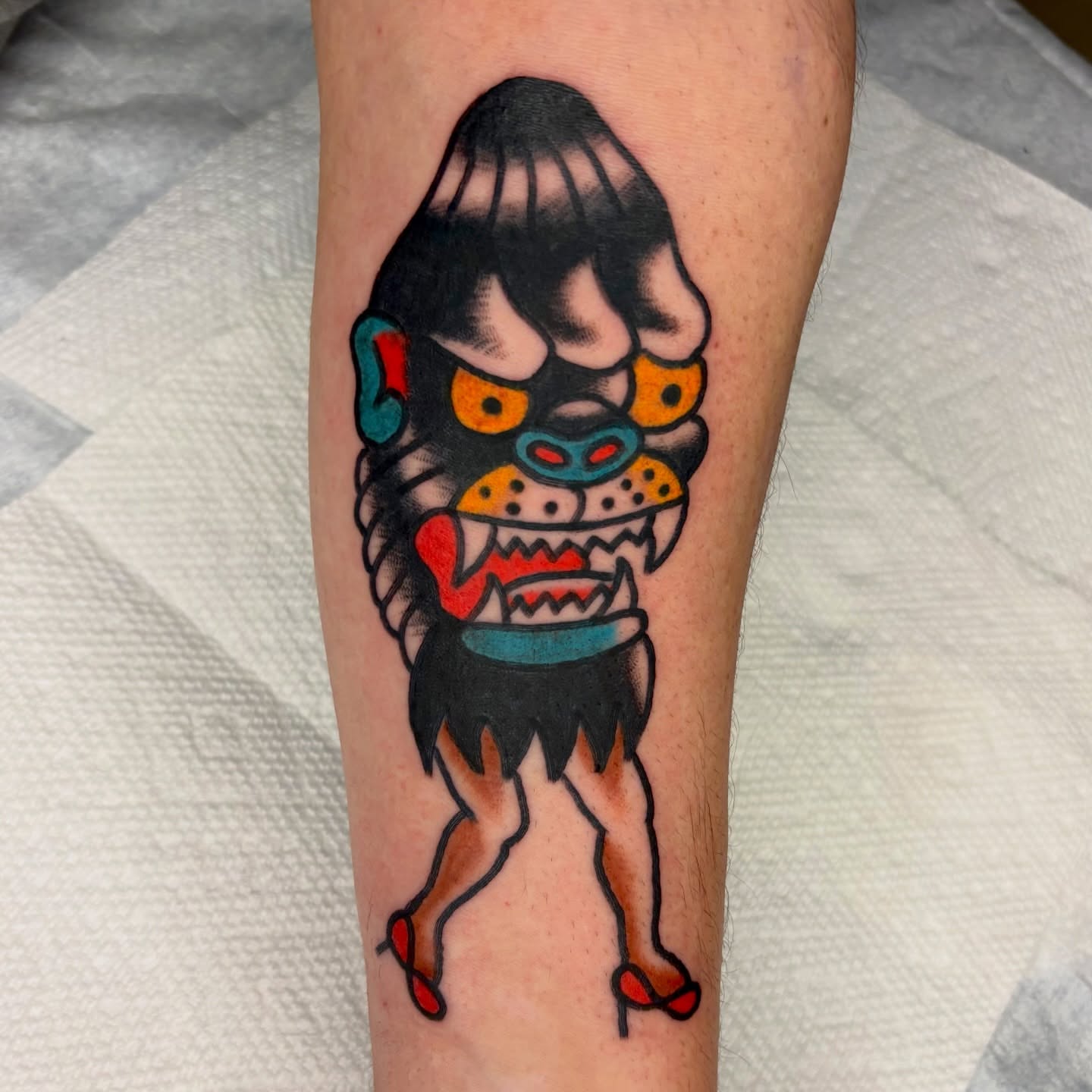 Lioness American traditional tattoo on the forearm by Braedon 🎱