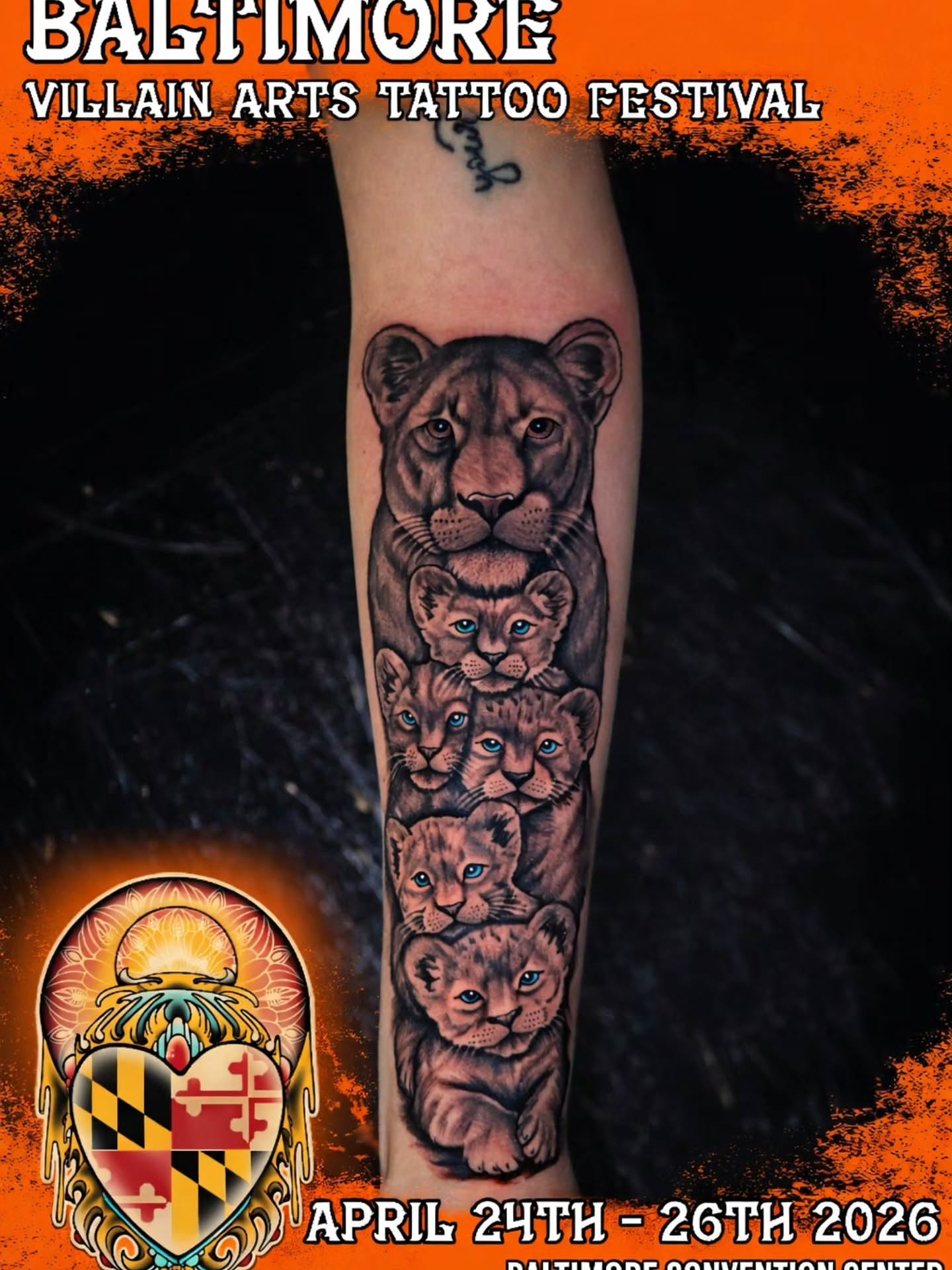 Lion family realism tattoo on the forearm by Dylan Fowler