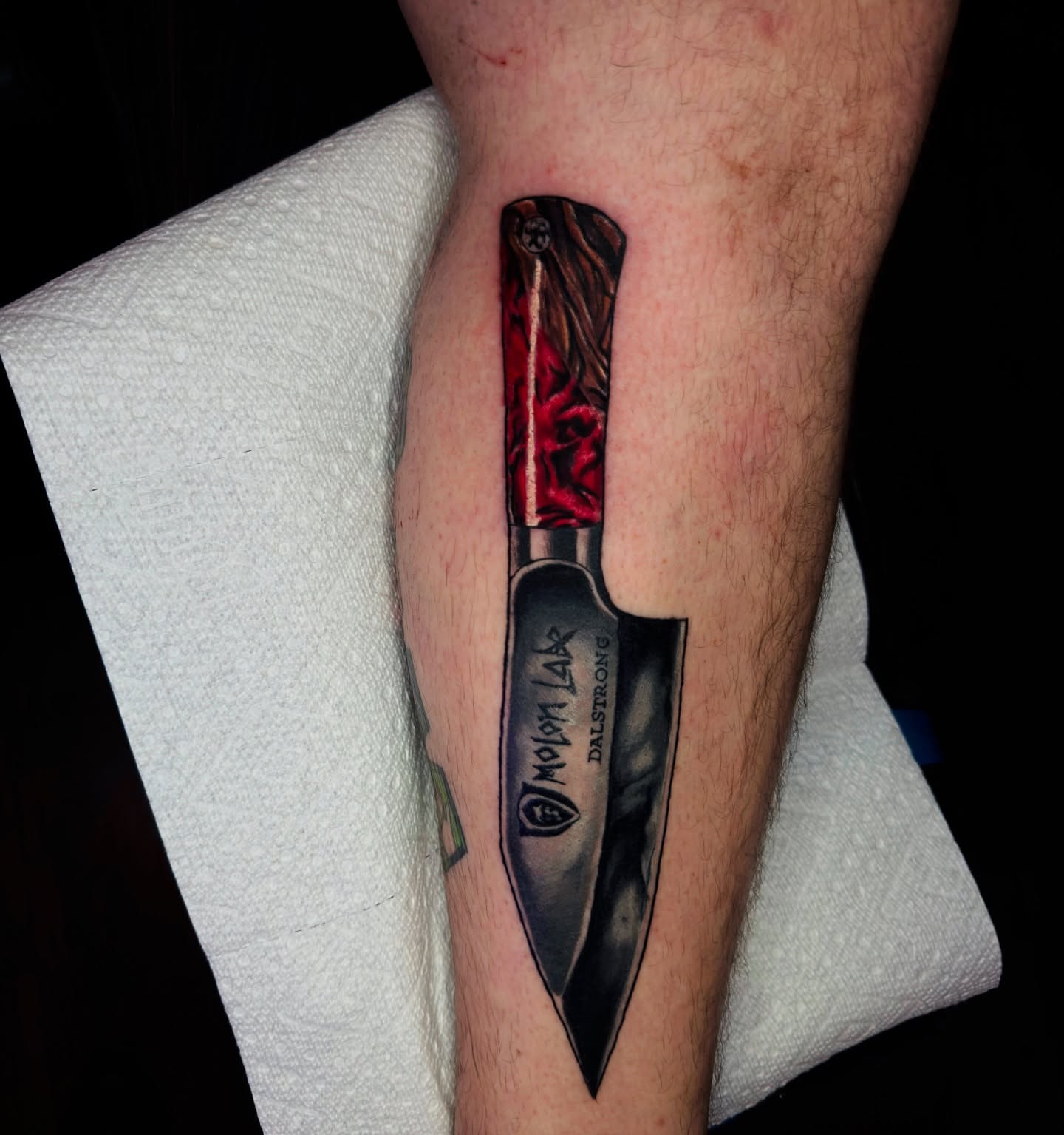 Knife realism tattoo on the forearm by Butz Tattoos