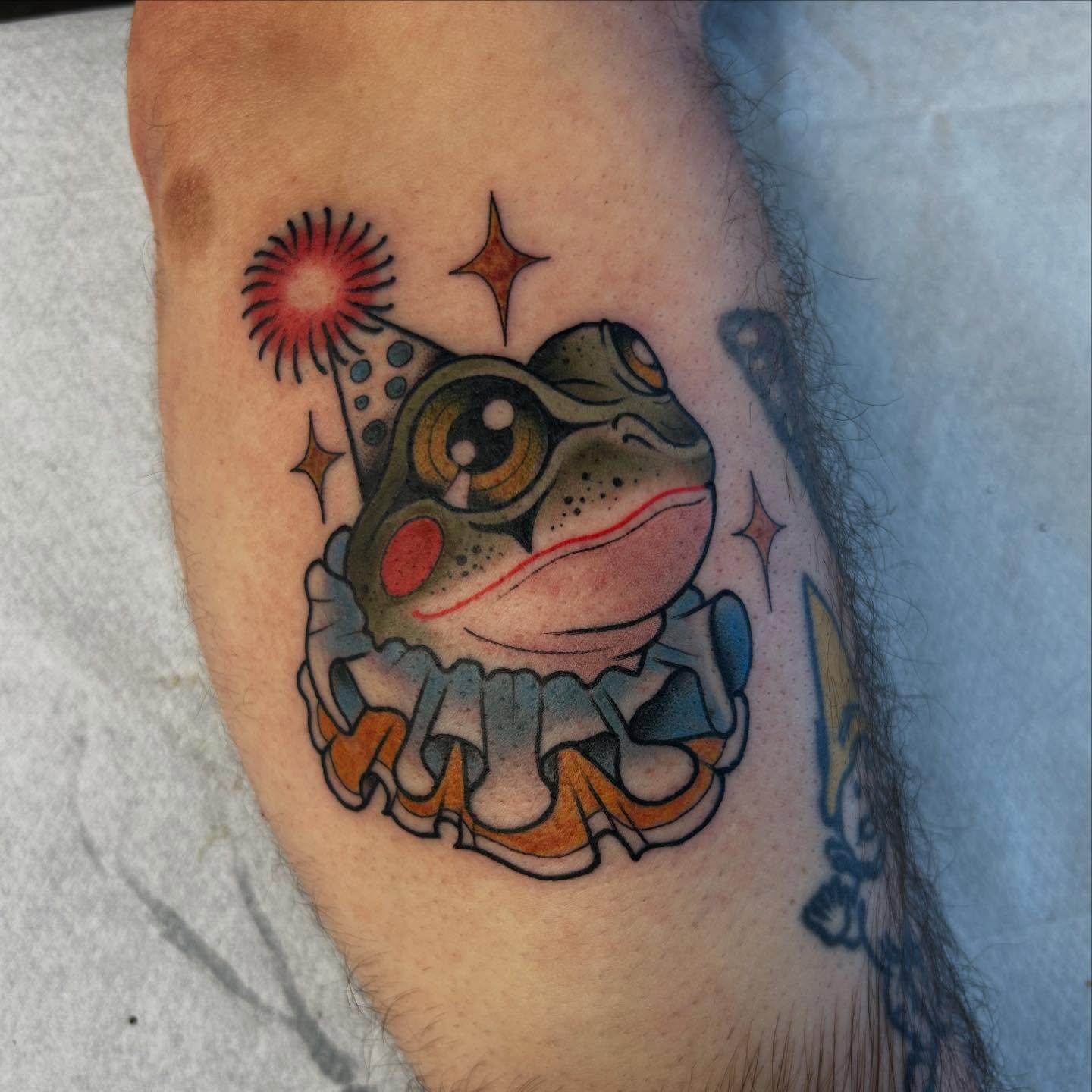 Frog dotwork tattoo on the forearm by Kayla Fay, Baton Rouge, Louisiana