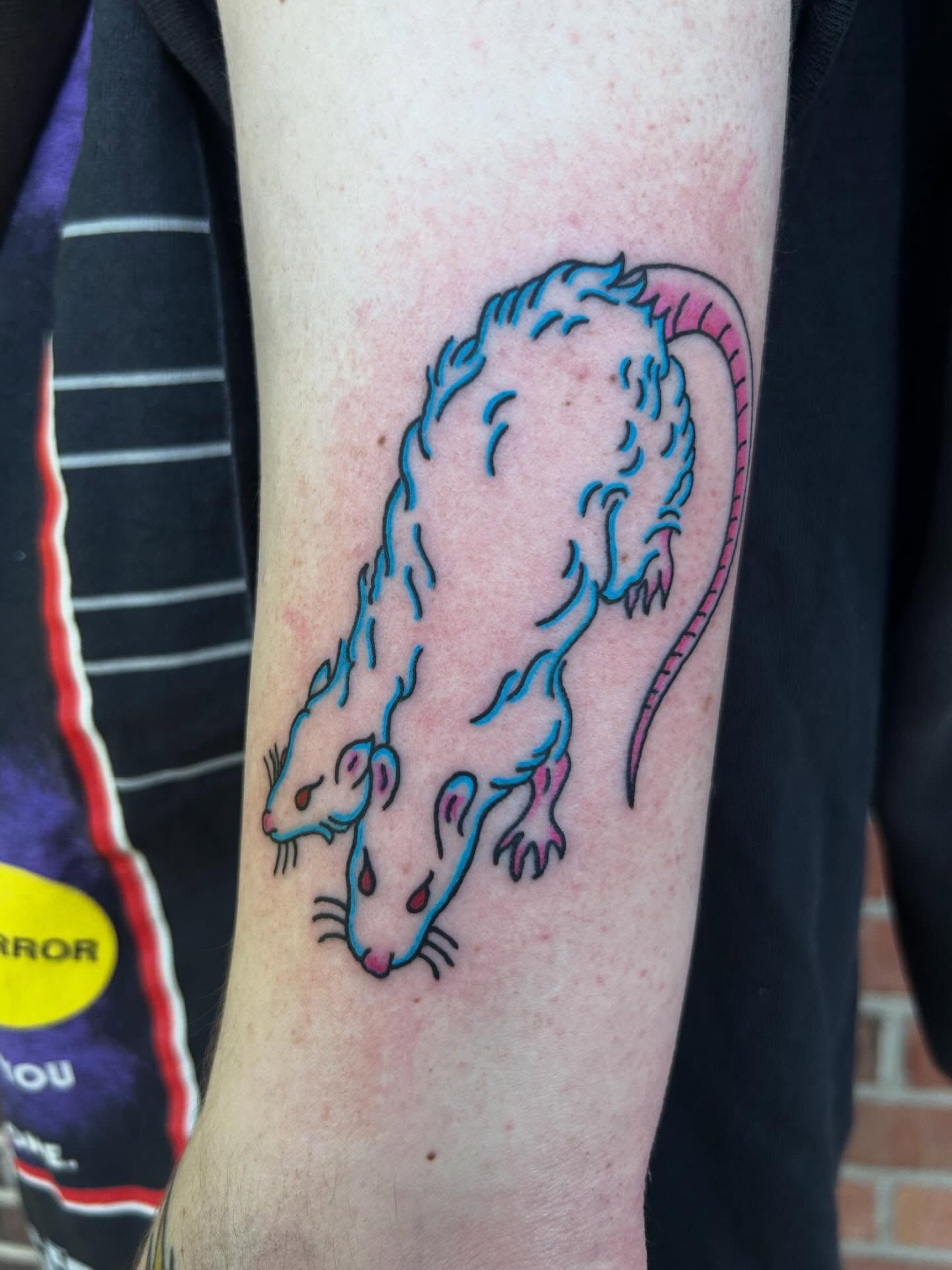 Rats new school tattoo on the forearm by Zach Andrews