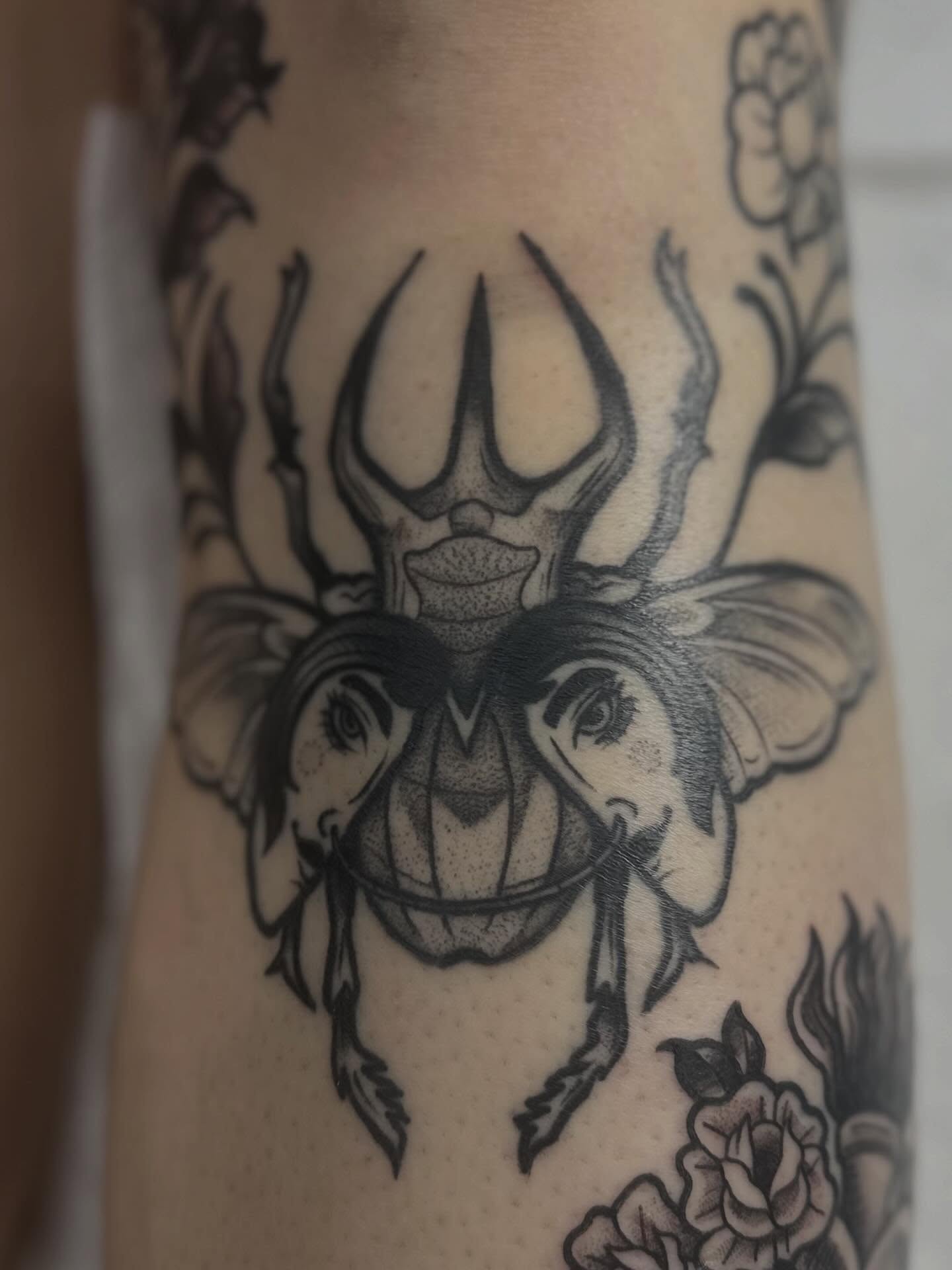 Tattoo by @hyenainks — dotwork, black_and_grey