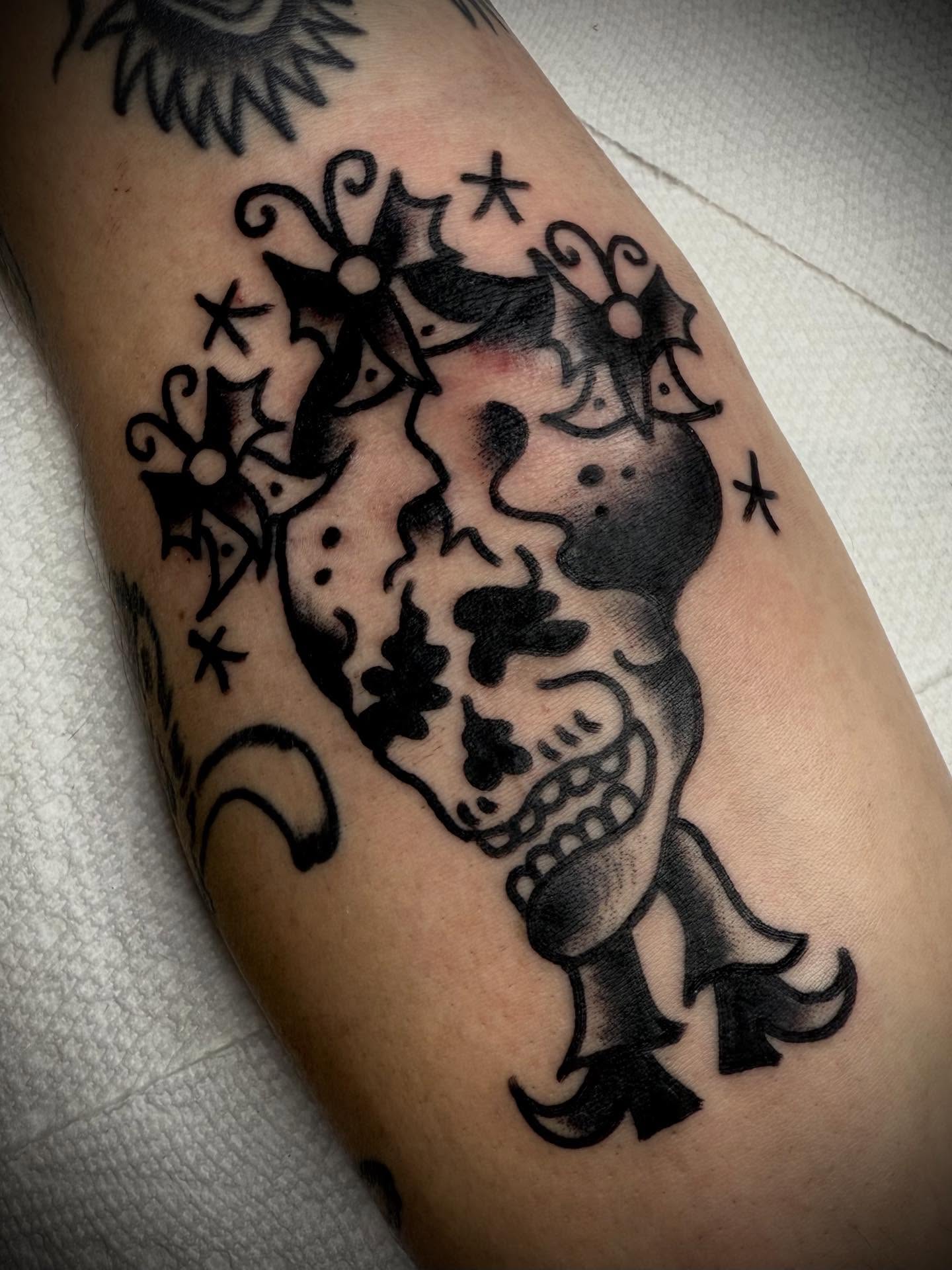 Sugar skull American traditional tattoo on the forearm by Victoria Lagano NYC Traditional Tattoos
