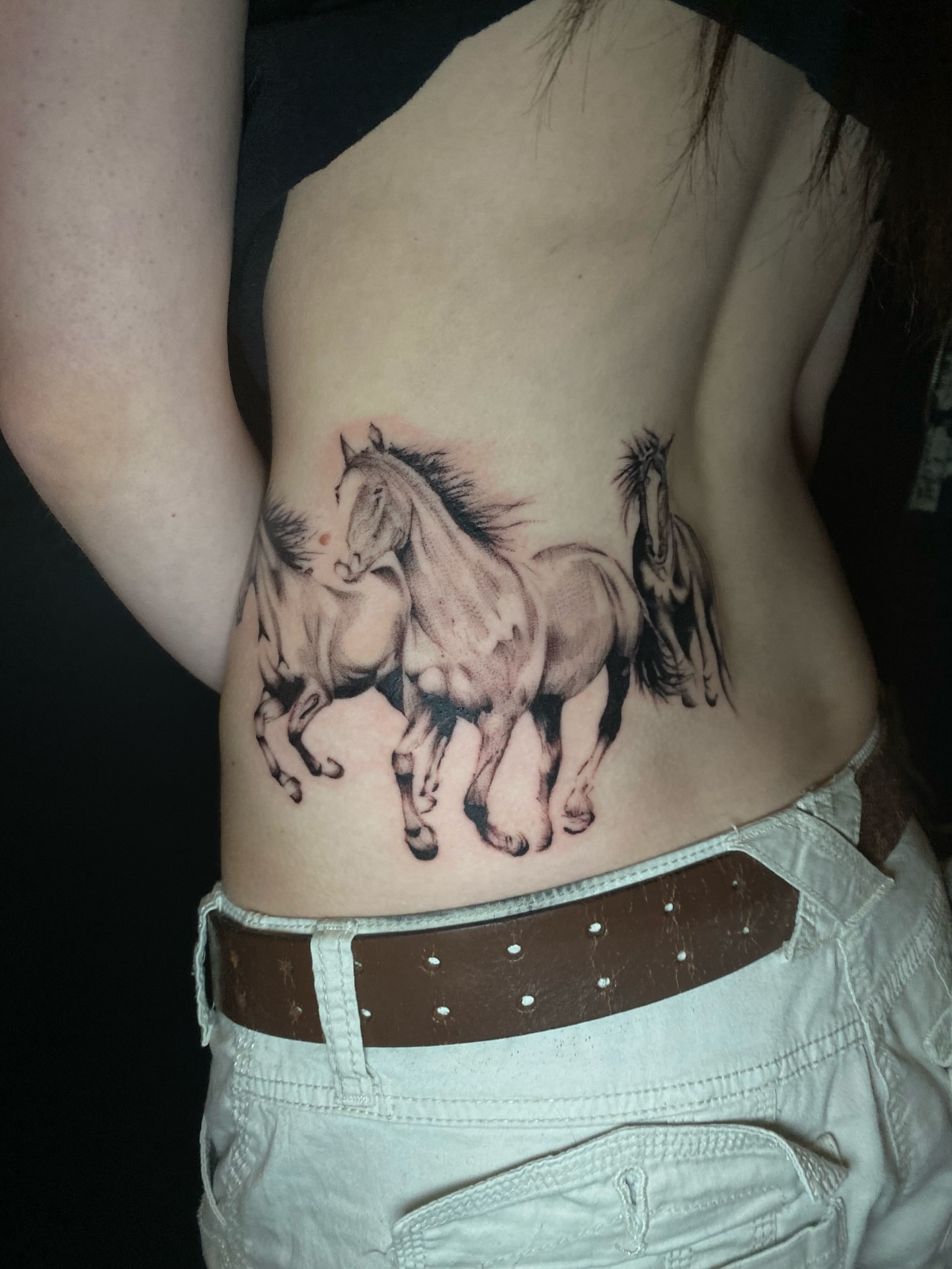 Horses realism tattoo on the ribs by Cherry Jane 🍒