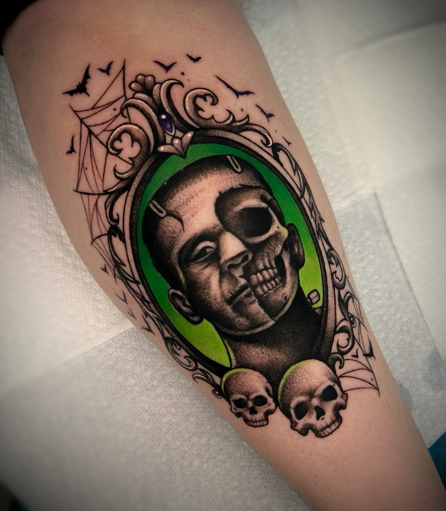 Portrait with skulls realism tattoo on the forearm by π·ππ πππππ π·οΈ