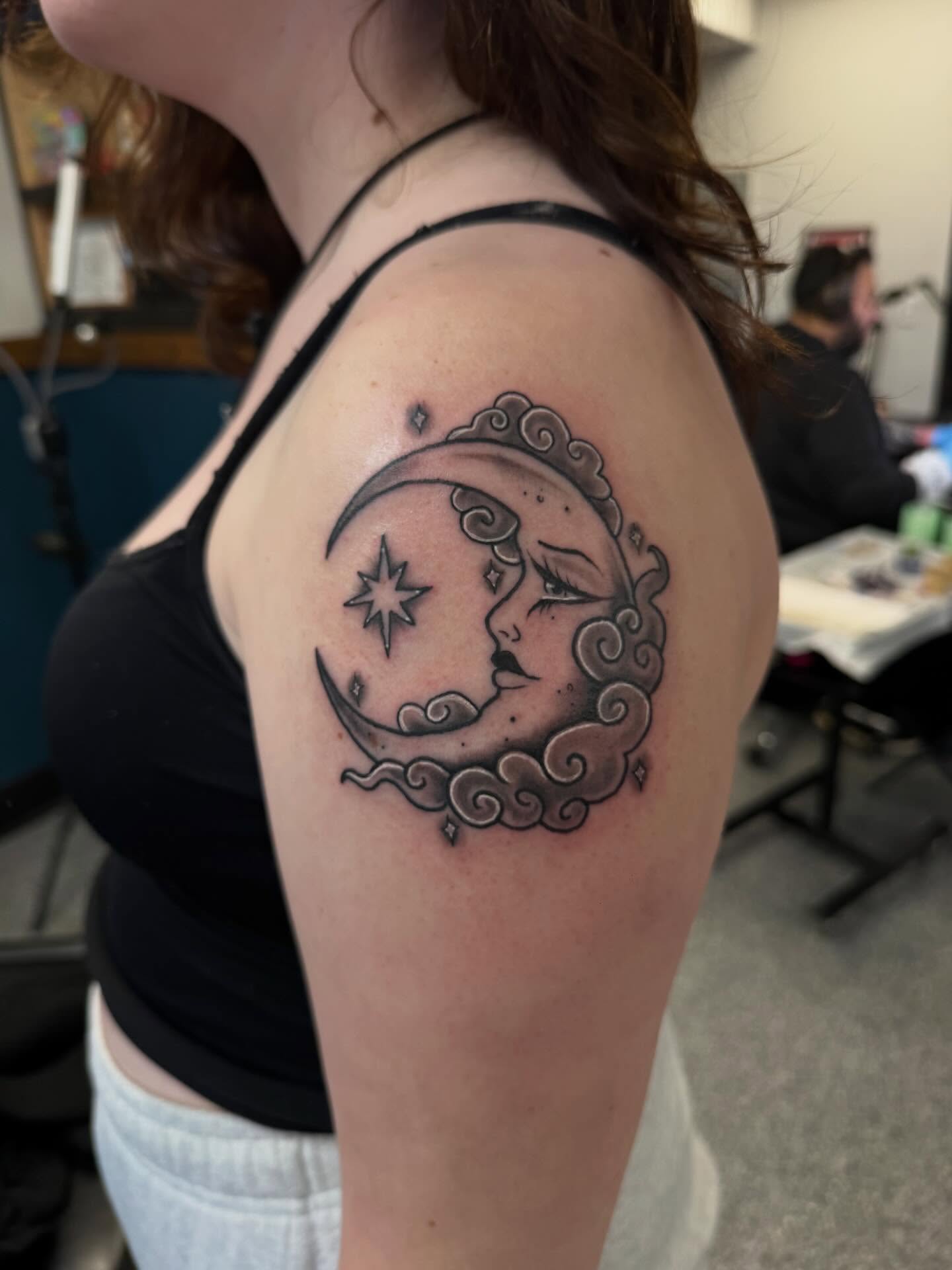 Tattoo by @pushingpigment1117 — black_and_grey, realism
