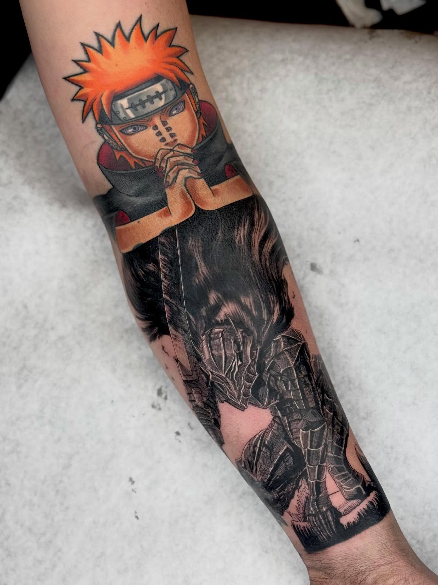 Tattoo by @emkriegart — anime, dotwork