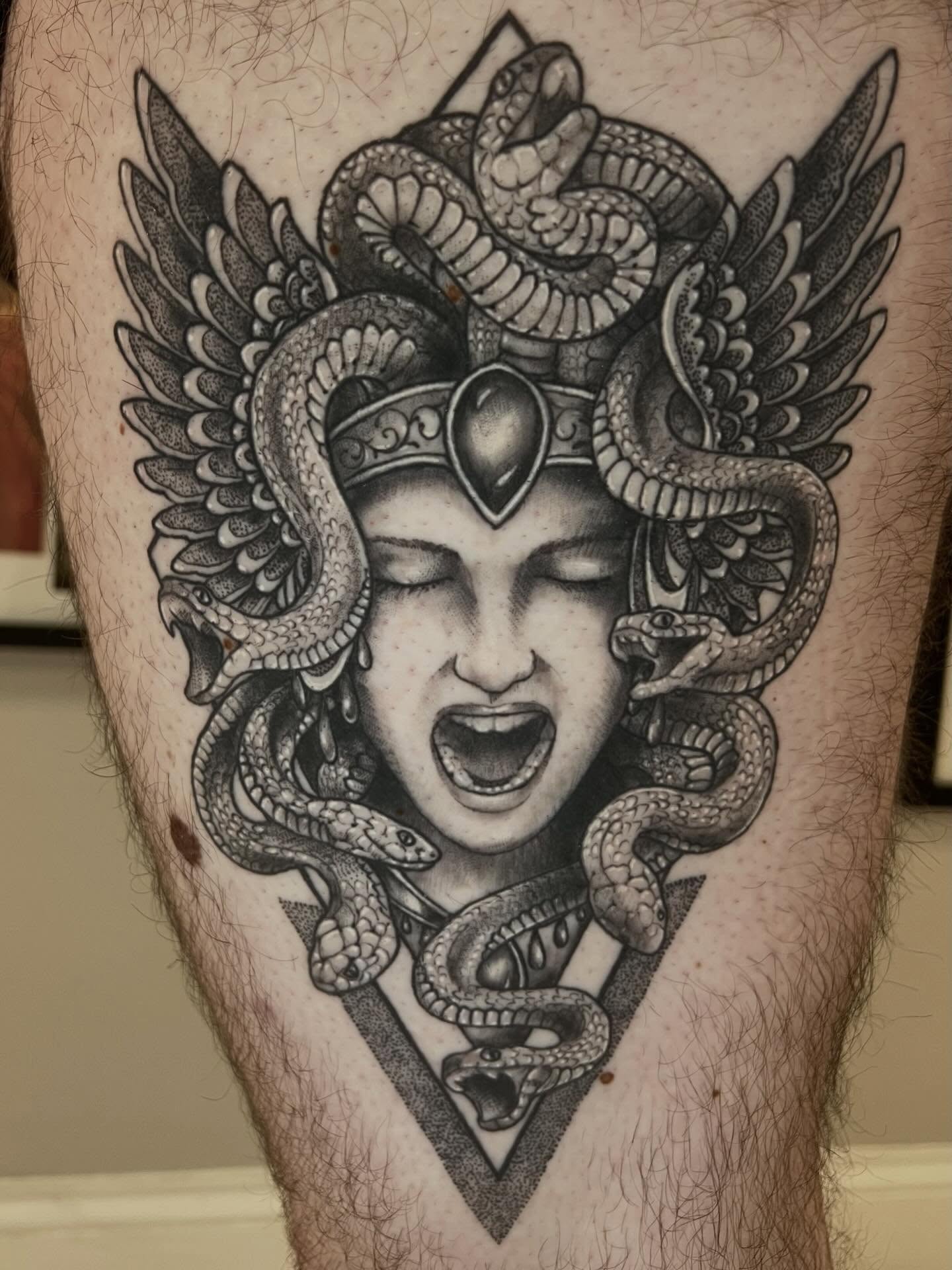 Tattoo by @bridgetpunsalangtattoos — black_and_grey, geometric