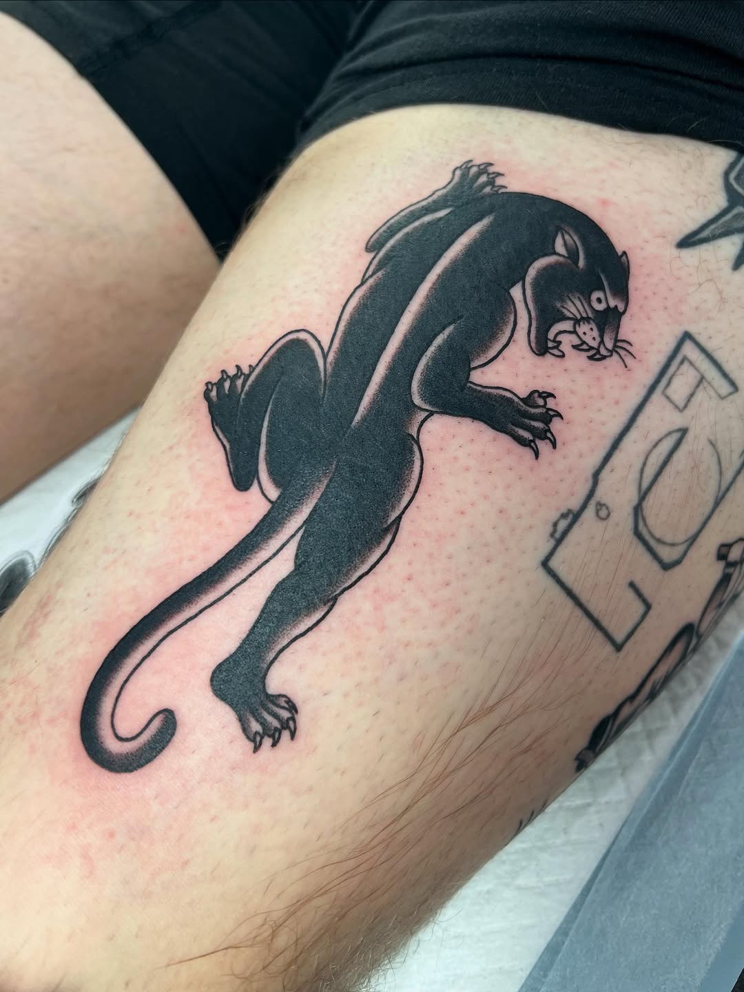 Panther realism tattoo on the thigh by 𝖆𝖑𝖞𝖘𝖘𝖆 ☽