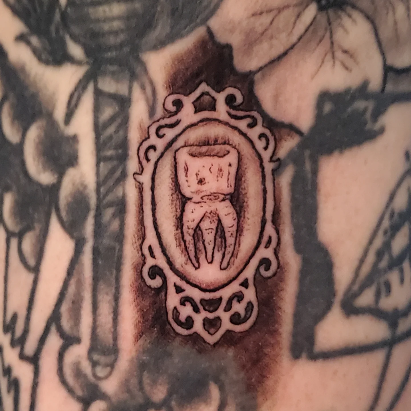 Tattoo by @crookedwil — black_and_grey