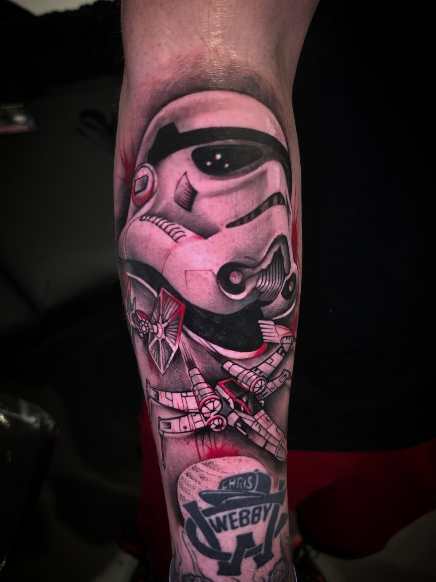 Stormtrooper helmet realism tattoo on the forearm by Matriix.Ink Tattoos, Groton, Connecticut