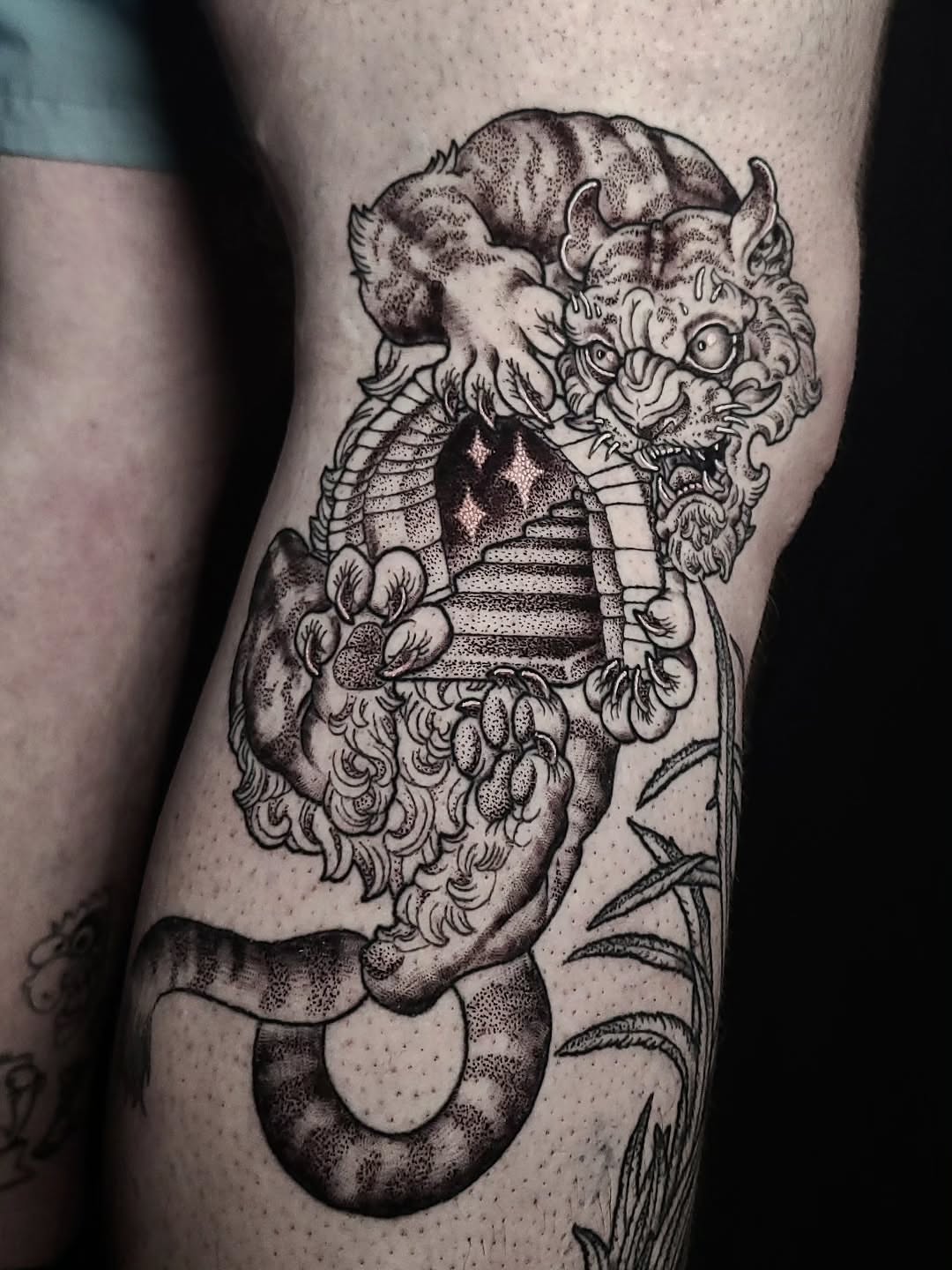Tattoo by @alexanderstairstattoos — dotwork, black_and_grey