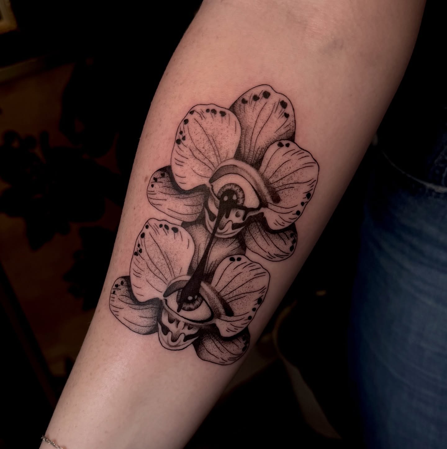 Orchid dotwork tattoo on the forearm by Ki ☆ SLC TATTOO ARTIST