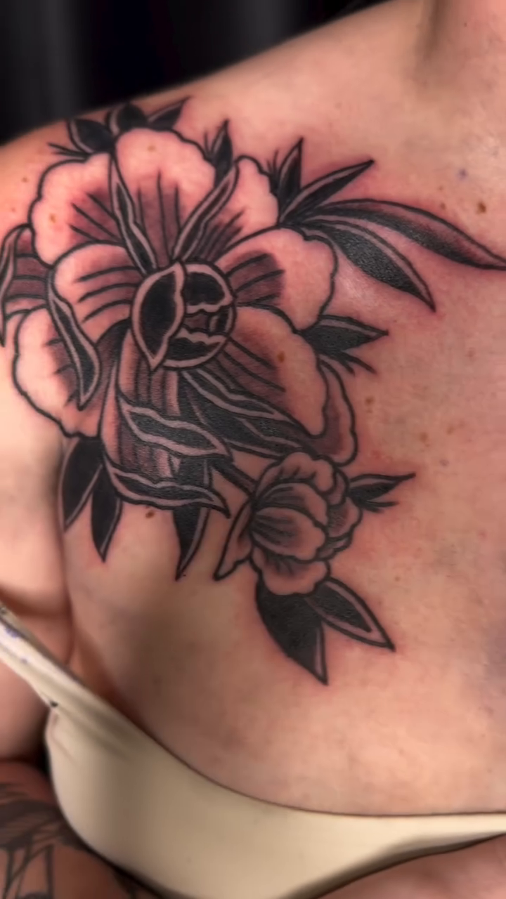 Floral arrangement realism tattoo by Eric James, Columbus, Ohio