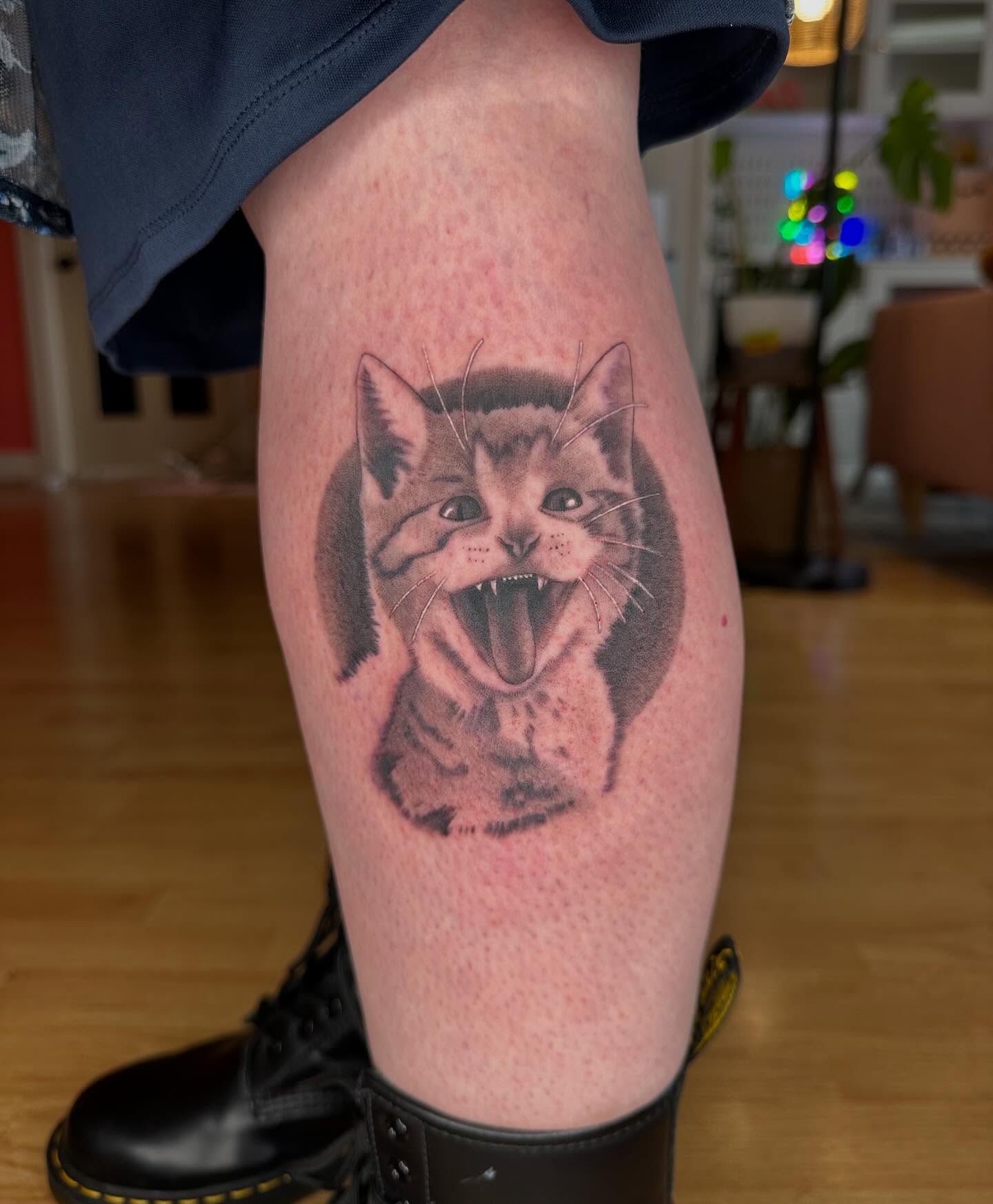 Cat realism tattoo on the thigh by ✨ Mandy Foster - Bremerton Tattoo Artist✨, Bremerton, Washington