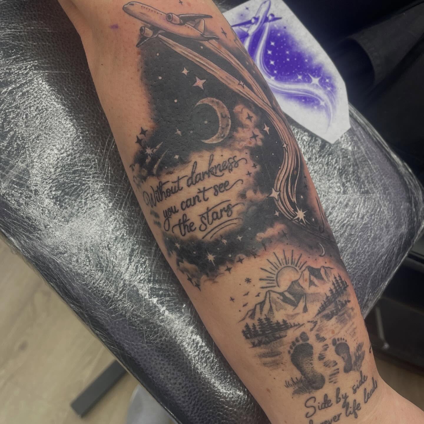 Space-themed tattoo realism tattoo on the forearm by elly, Oakham