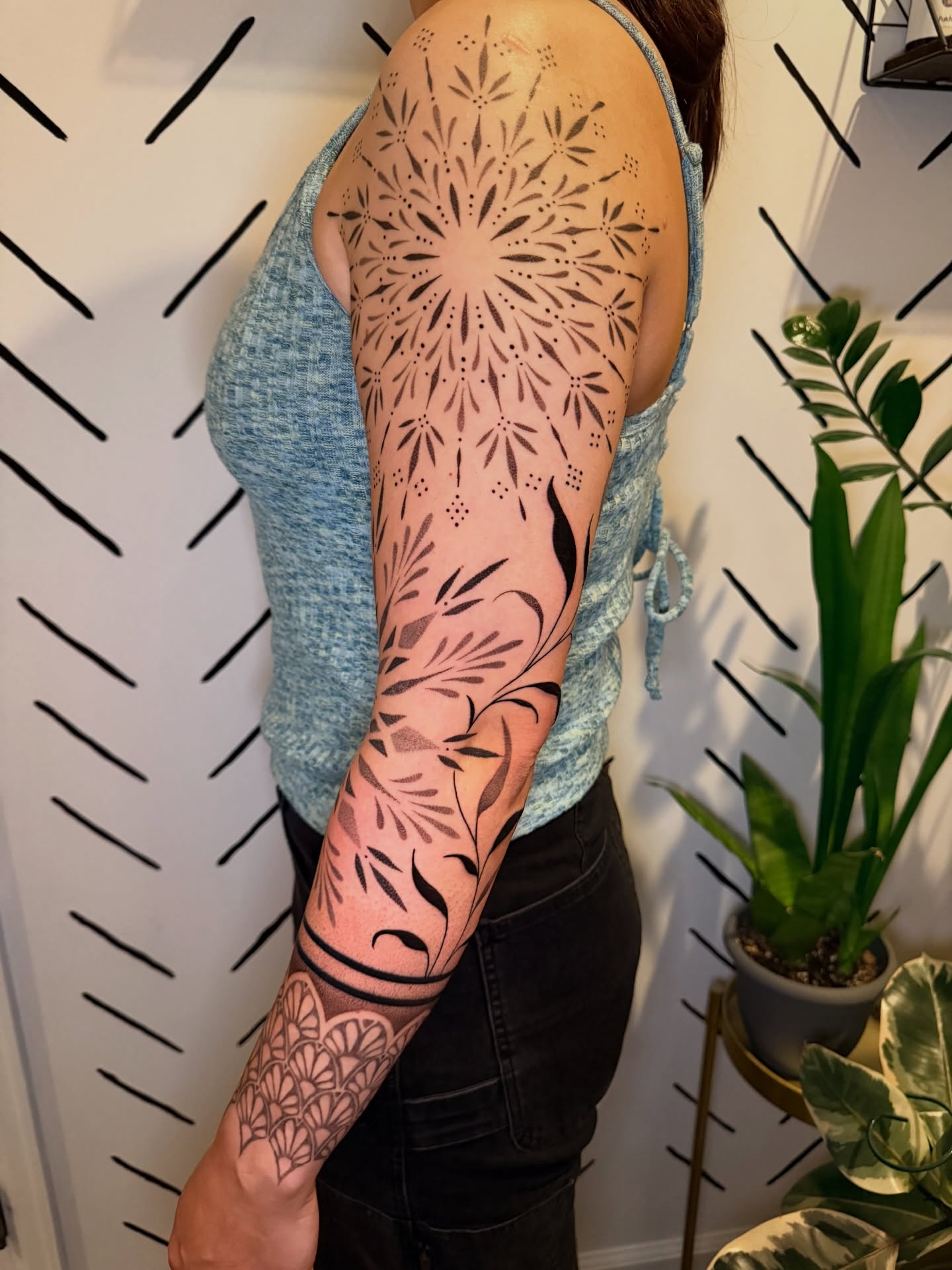 Floral mandala dotwork tattoo on the forearm by ππ£ππ€π₯π ππ¦ππ‘π, Lakewood, Colorado