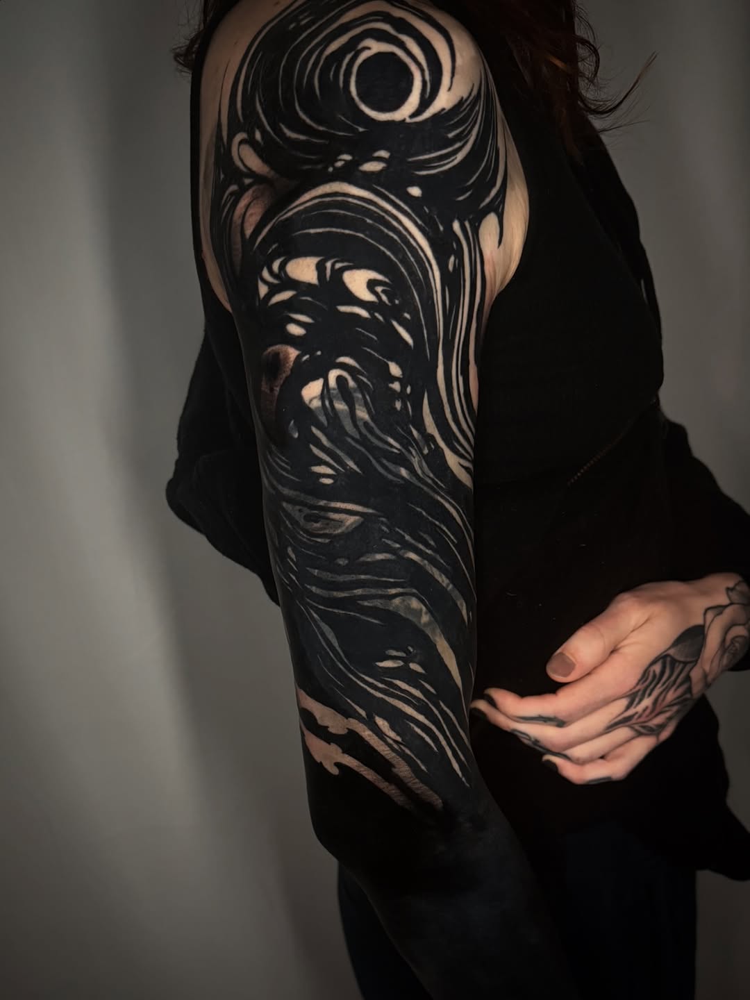 Abstract blackwork sleeve blackwork tattoo on the upper arm by S C A B B e R W O C K y