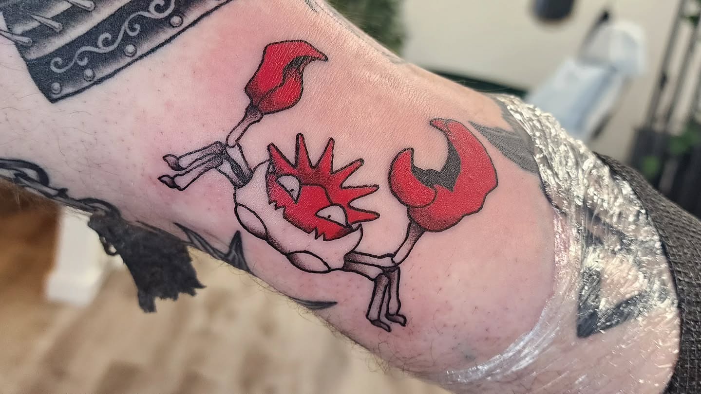 Red fox with rose anime tattoo on the forearm by mikayla