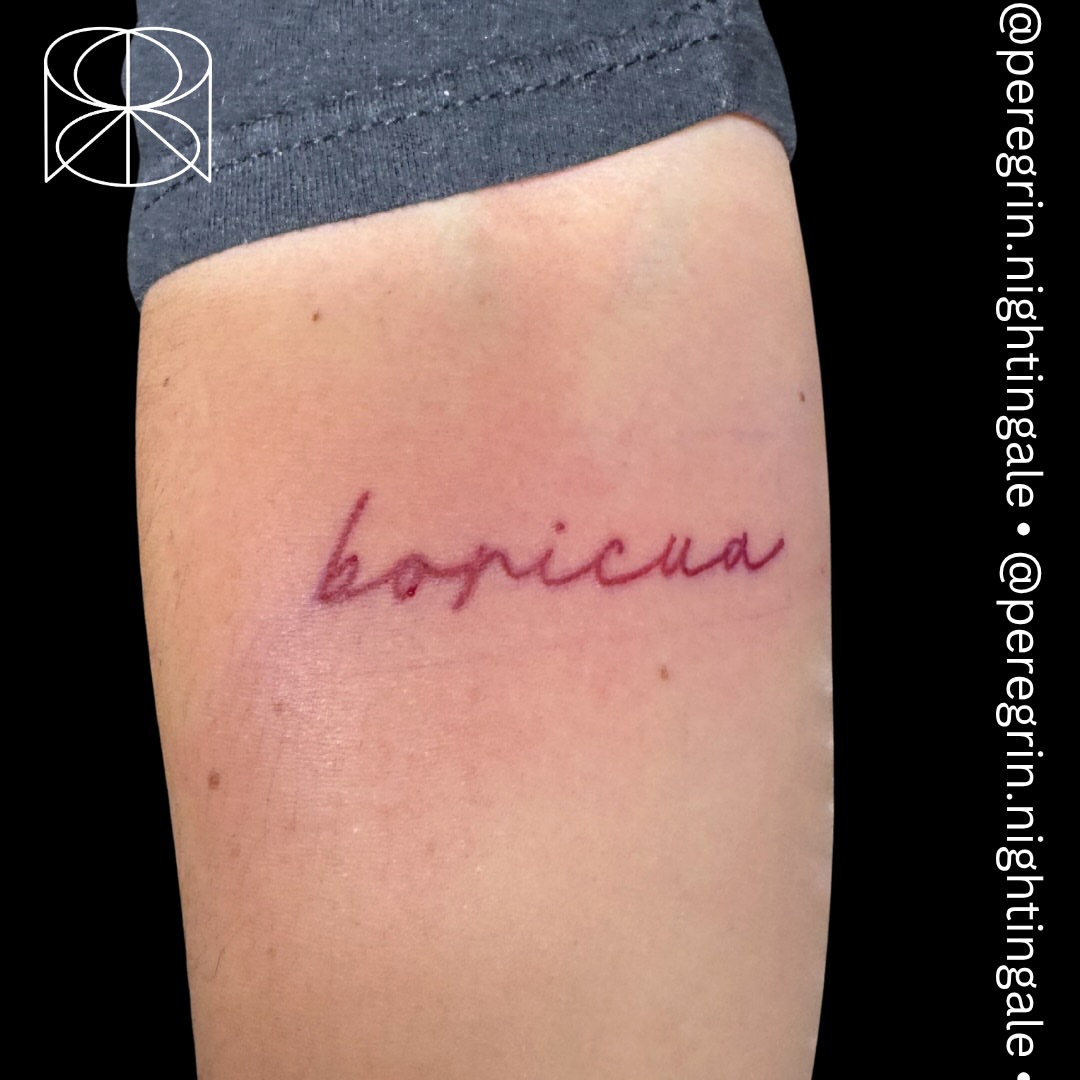 Tattoo by @peregrin.nightingale — lettering_script
